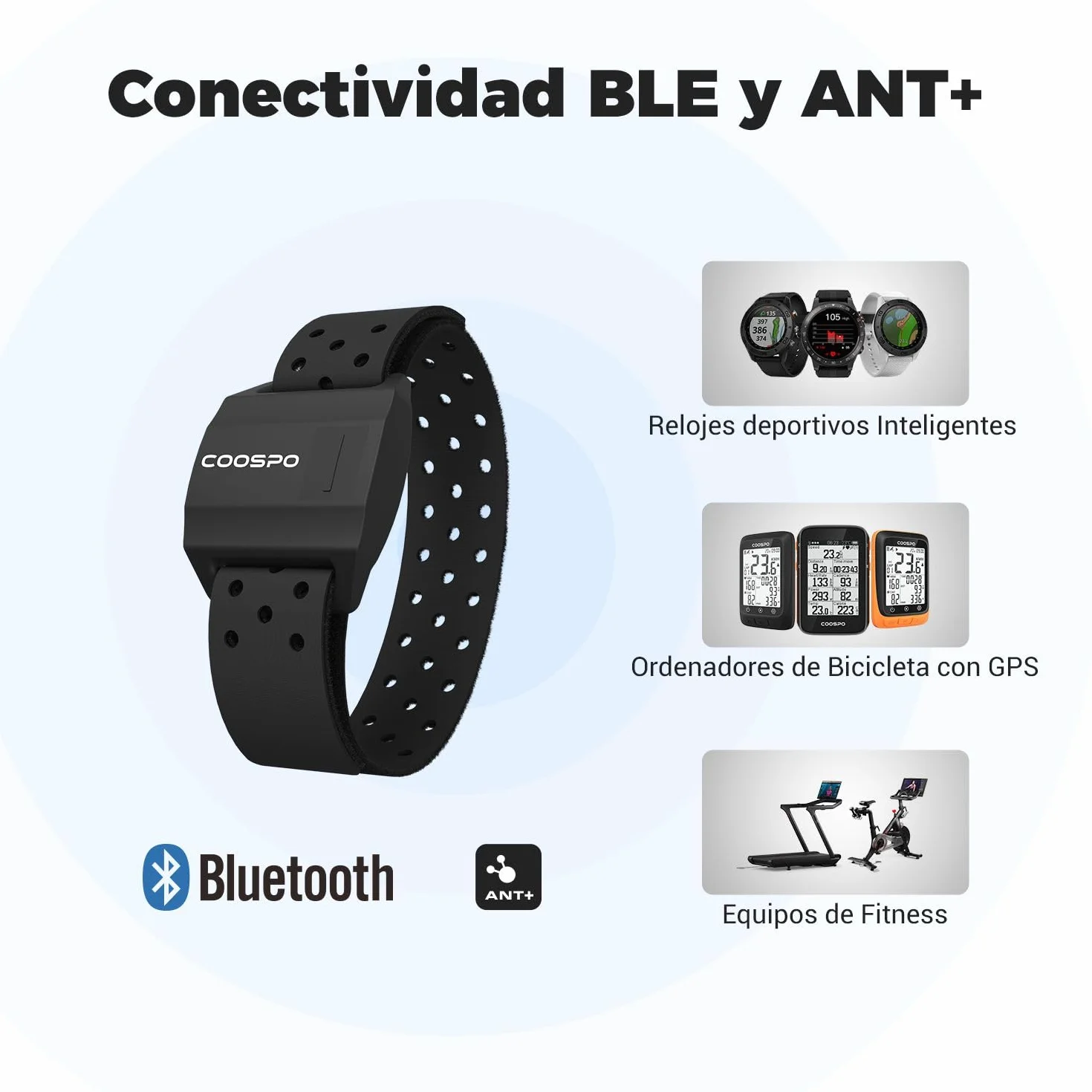 COOSPO Pulsera Sensor óptico frecuencia cardíaca Bluetooth 4.0 Ant+ Compatible Garmin