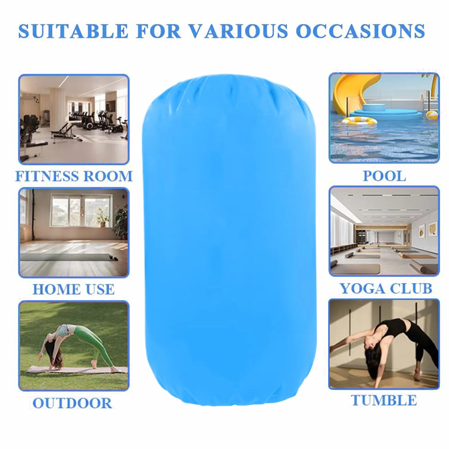Air Roller - Rodillo de aire inflable para gimnasia, equipo de entrenamiento de resorte trasero con bomba, para animadoras en casa, fitness, juego en interiores, gimnasio, equilibrio, práctica de