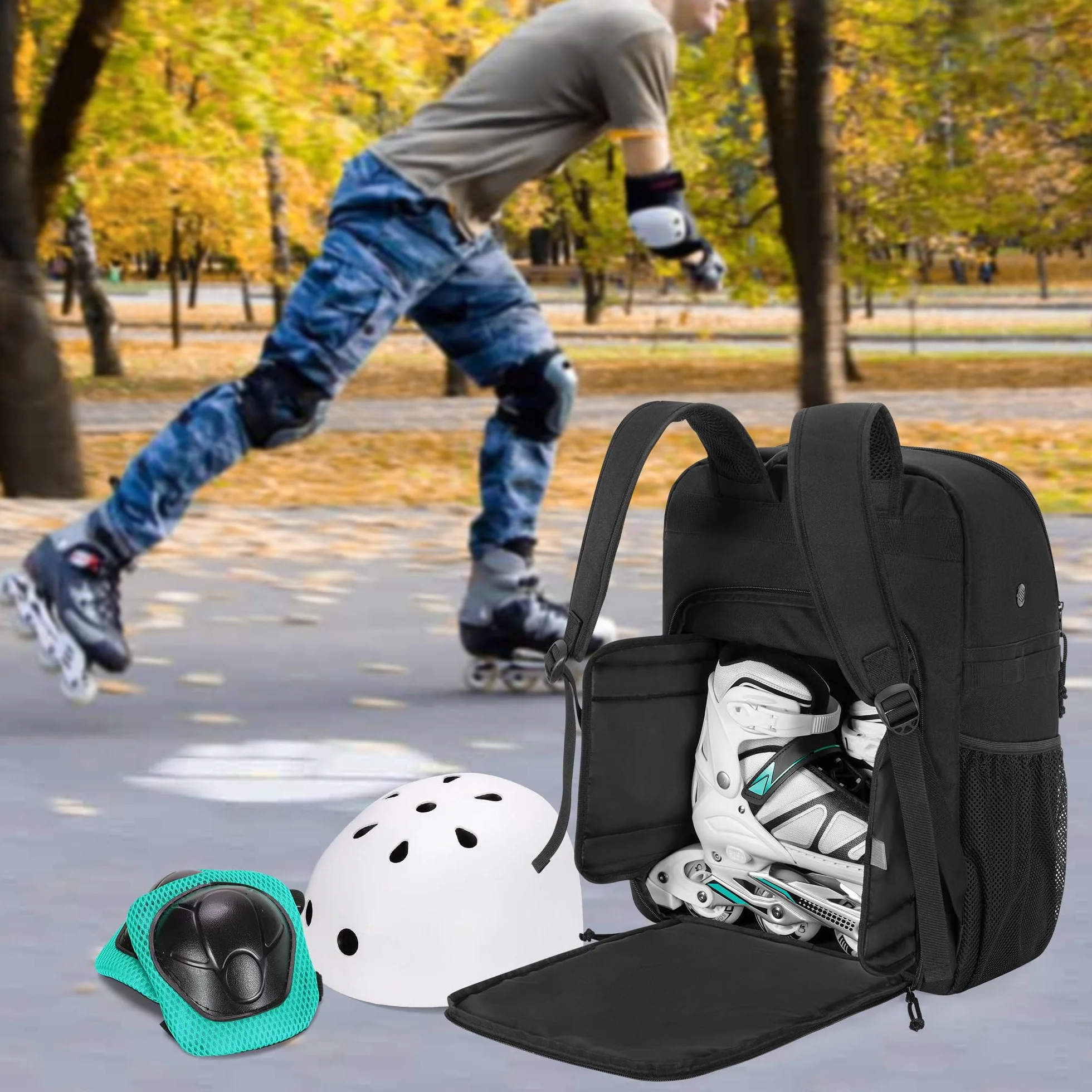 GOBUROS Bolsa para Patines, Color Negro, Talla hasta 13 US