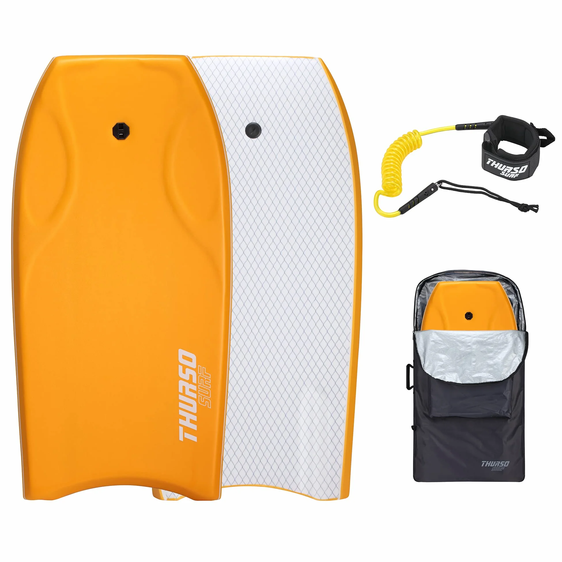 THURSO SURF 42 "Ligero PE Core IXPE Bodyboard Cubierta HDPE Slick Parte Inferior Incluye Pro Doble Giratorio Bodyboard Leash y Lux Bodyboard Bolsa, Tangerine
