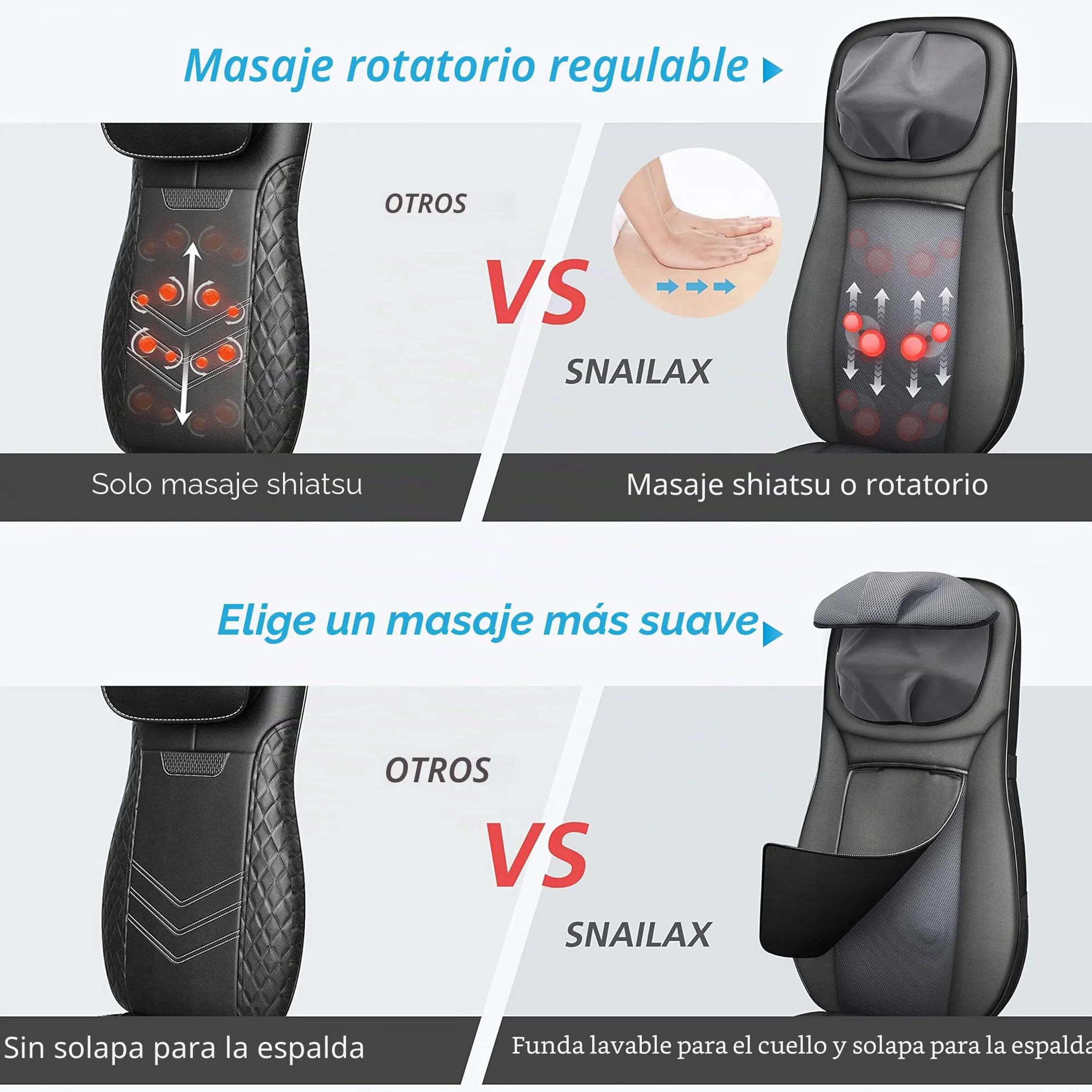 Snailax Shiatsu Asiento de Masaje con Calor, Almohada Masaje de Espalda y Cuello, Masajeador de Espalda con Vibración para Oficina en el Hogar