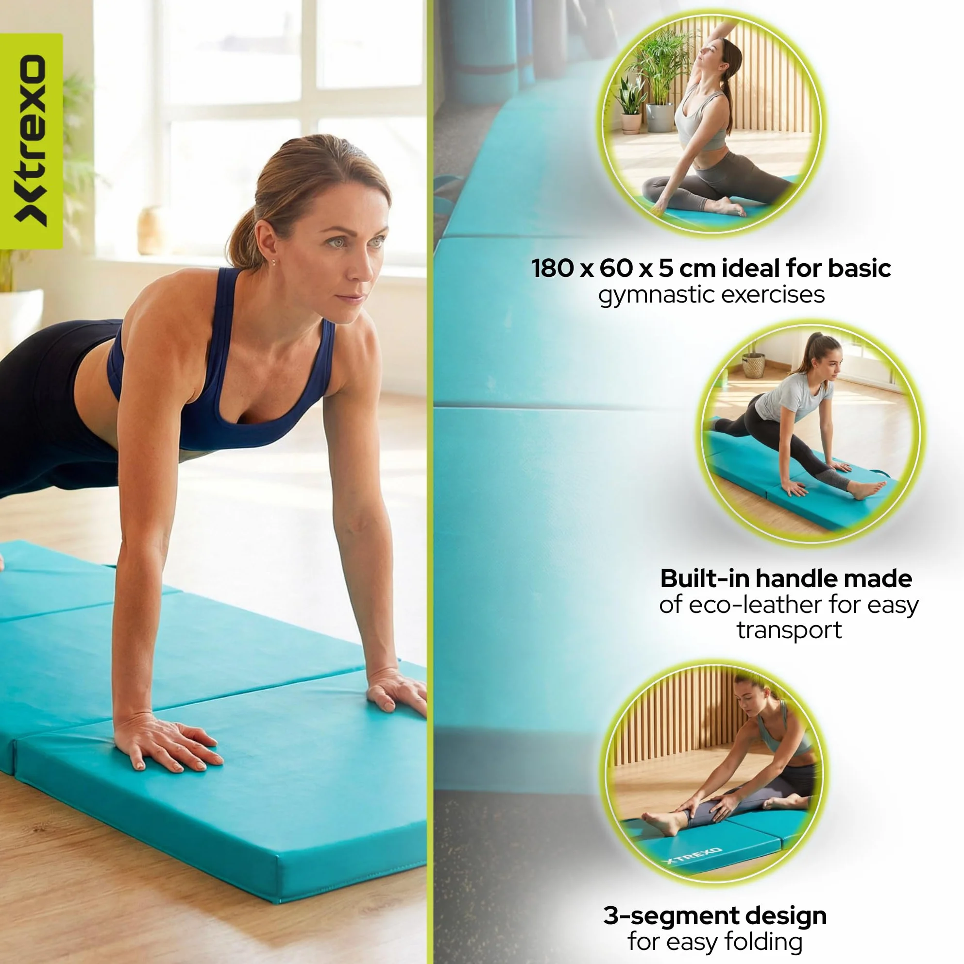 TREXO Colchoneta plegable 180x60x5 cm Esterilla gimnasia piel sintética 3 segmentos
