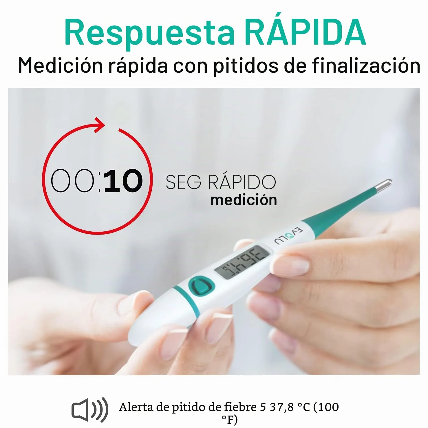 Evolu Termómetro digital oral rectal axilar 10 segundos punta flexible bebés niños adultos exactitud 0,1°C pantalla fácil lectura funda
