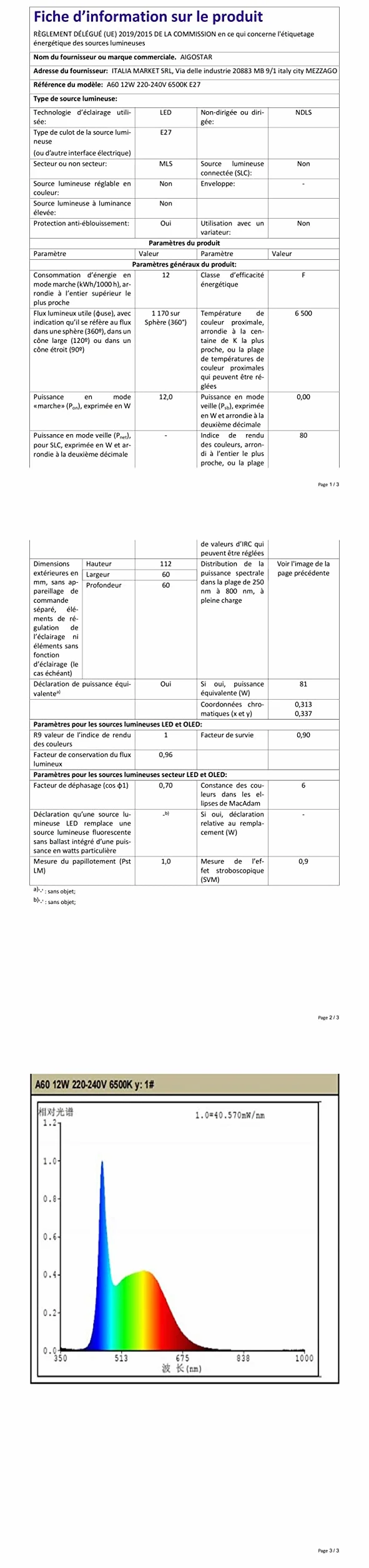 Aigostar Bombilla LED E27 12W 6500K 1170 lúmenes A60 Ángulo 280º Caja de 7 unidades