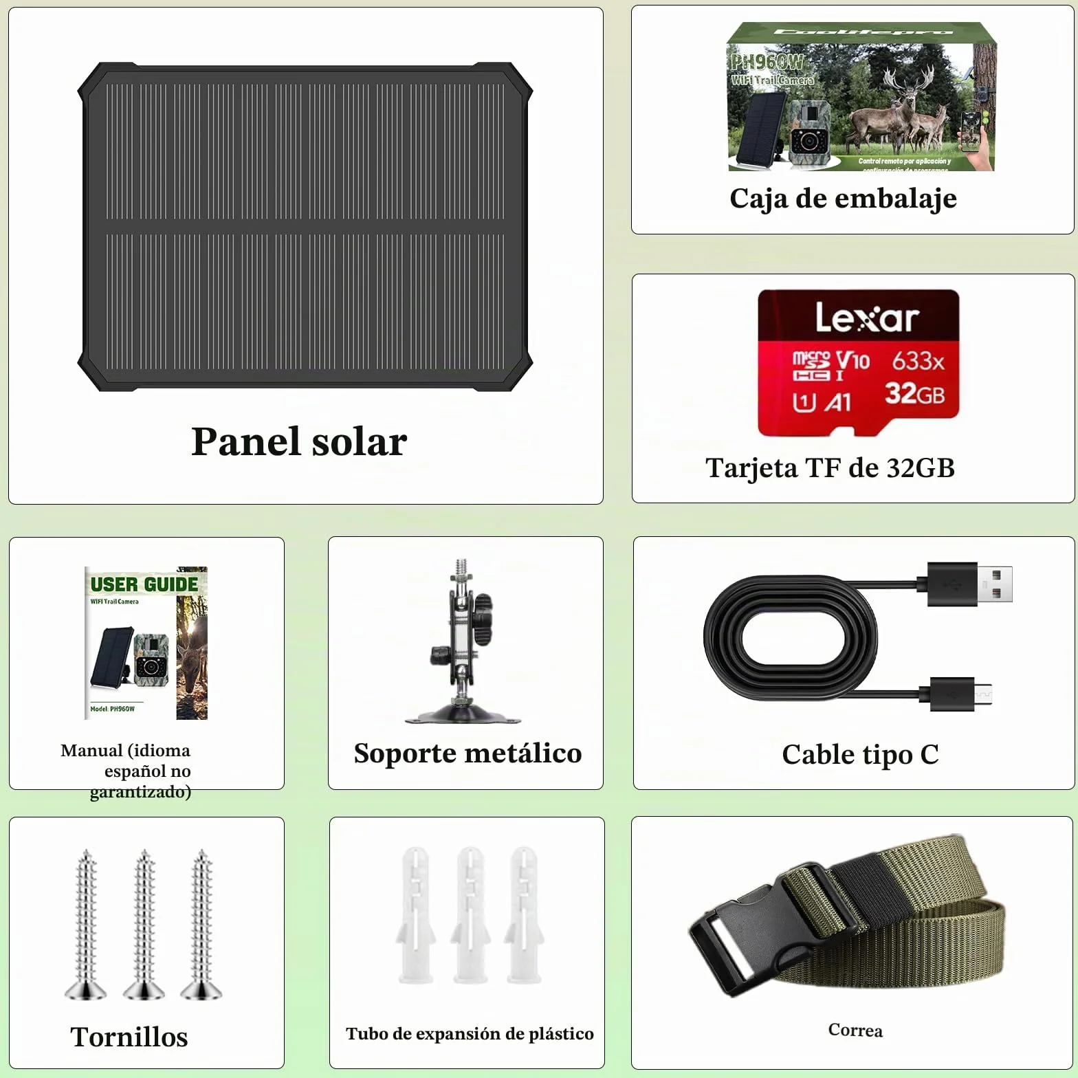Coolifepro Cámara de Caza Solar, 60MP WiFi Bluetooth Camara Fototrampeo, Batería Interna 2000mAh, No Necesita Batería Extra, Camara Caza para Monitoreo de Vida Silvestre con Tarjeta Micro SD 32GB
