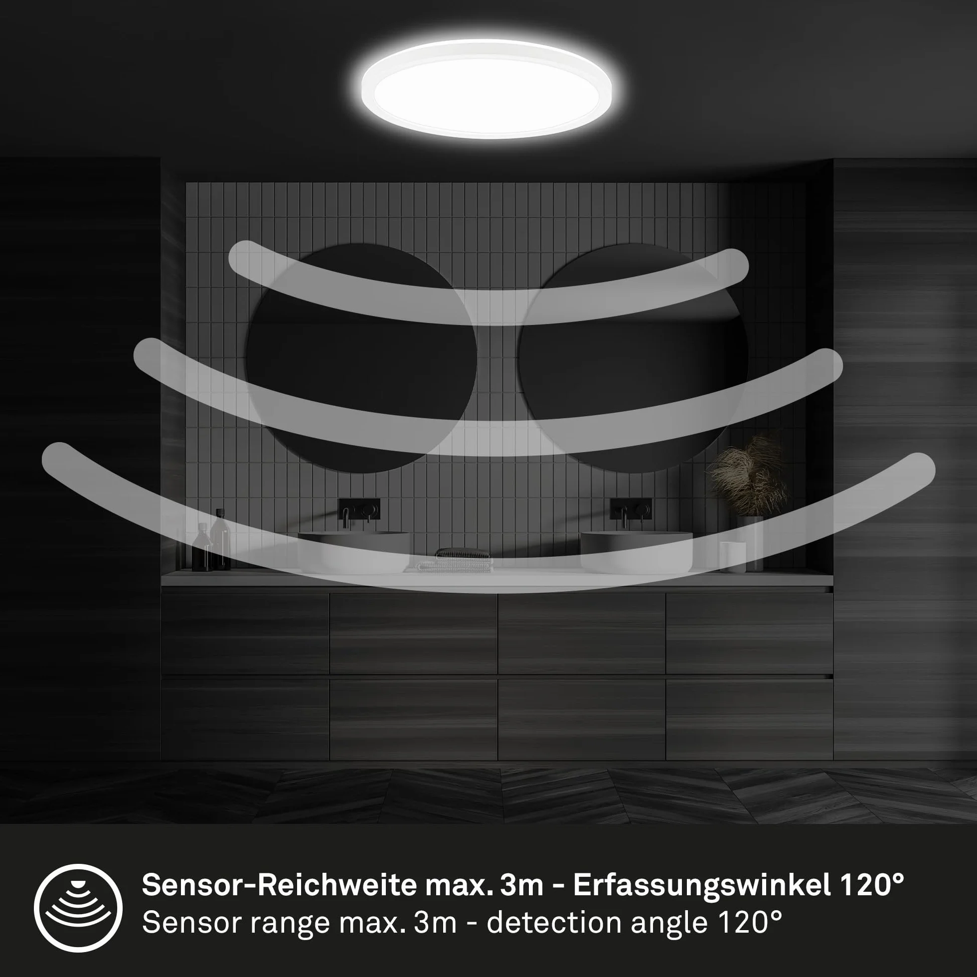 BRILONER Lámpara de techo LED con detector de movimiento IP44 29x3 cm blanco neutro