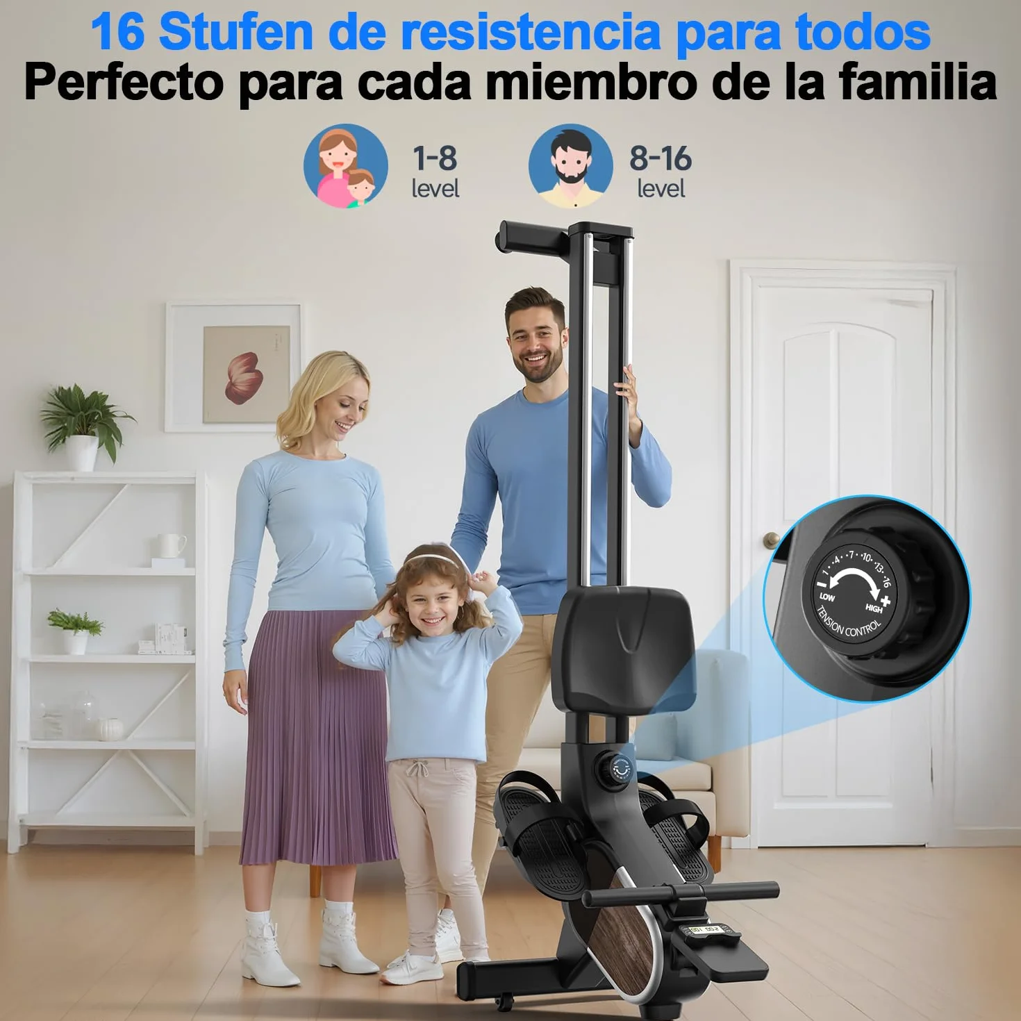 CHAOKE Maquina de Remo para Casa, Pistas Dobles Ultra Silenciosas y Estables,16 Niveles de Resistencia Magnético con App, Bluetooth y Pantalla LCD, Soporta hasta 160 KG, Fitness en Interiores