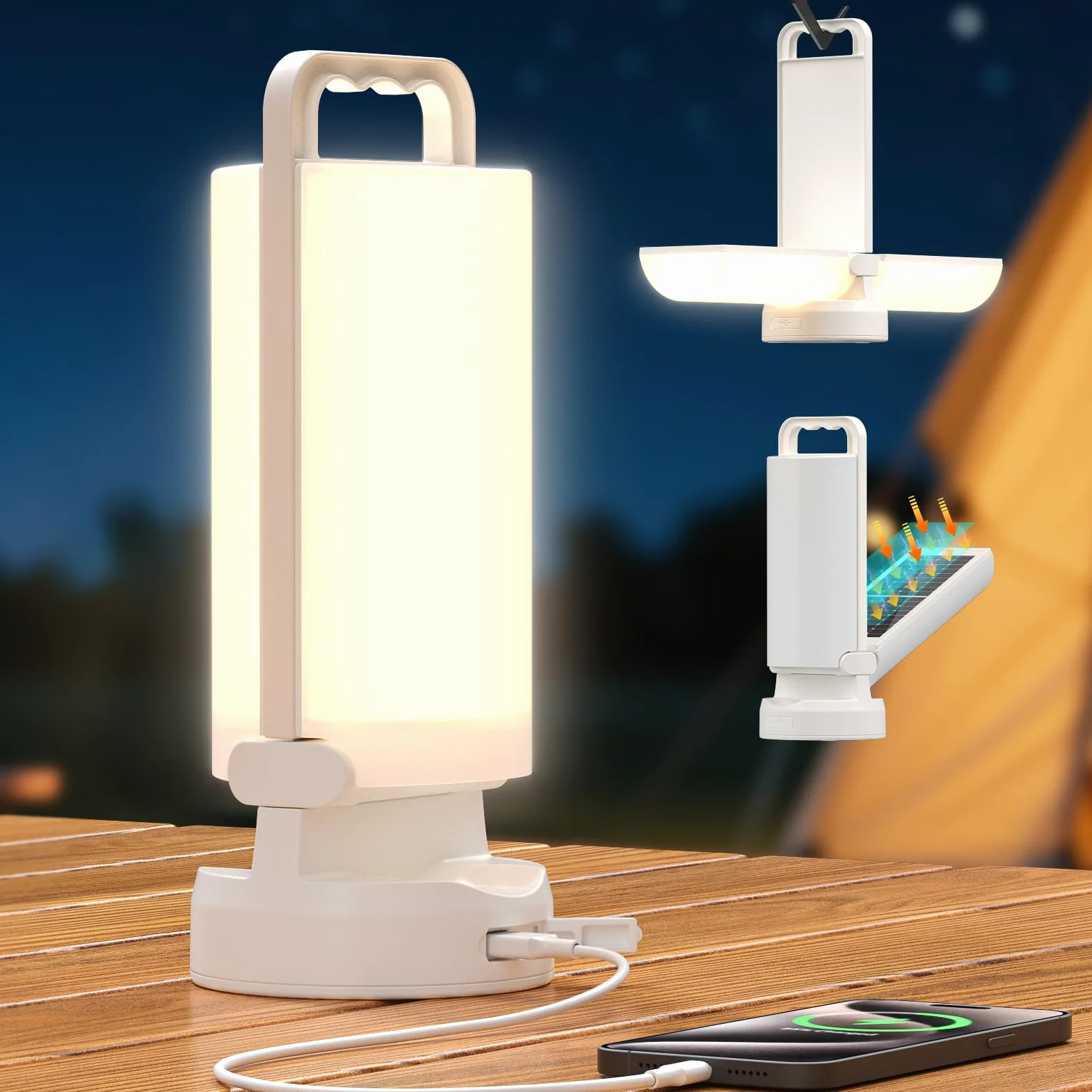 Eventek Luz Camping Solar 8000mAh, Ultra Brillante Doblar LED Lampara Camping con 3 Modos y Control Táctil, IPX5 Linterna Camping Recargable para Los Cortes de Energía, Tienda, Senderismo, Emergencia