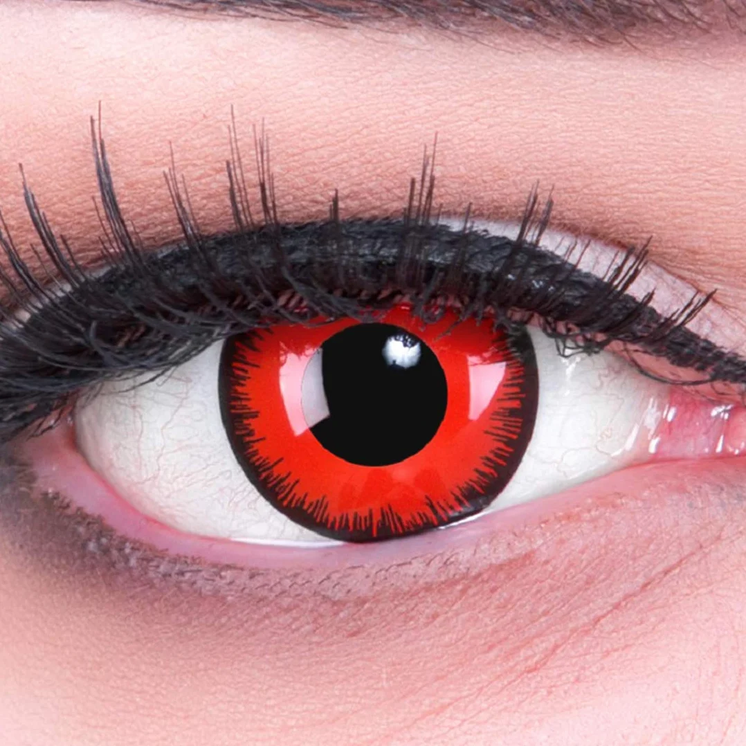 Red Demon Lentillas de color rojo negro 1 par Halloween Carnaval sin graduación