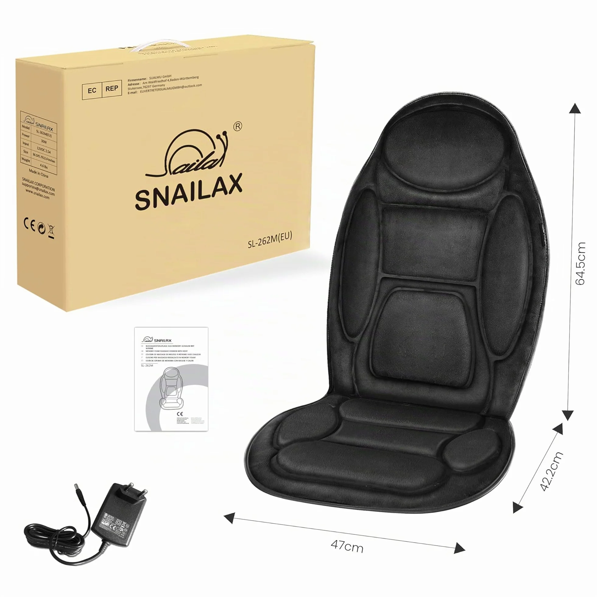 Snailax Masajeador de Asiento con Memoria de Forma y Calor, Cojín de Masaje con 5 Modos para Oficina