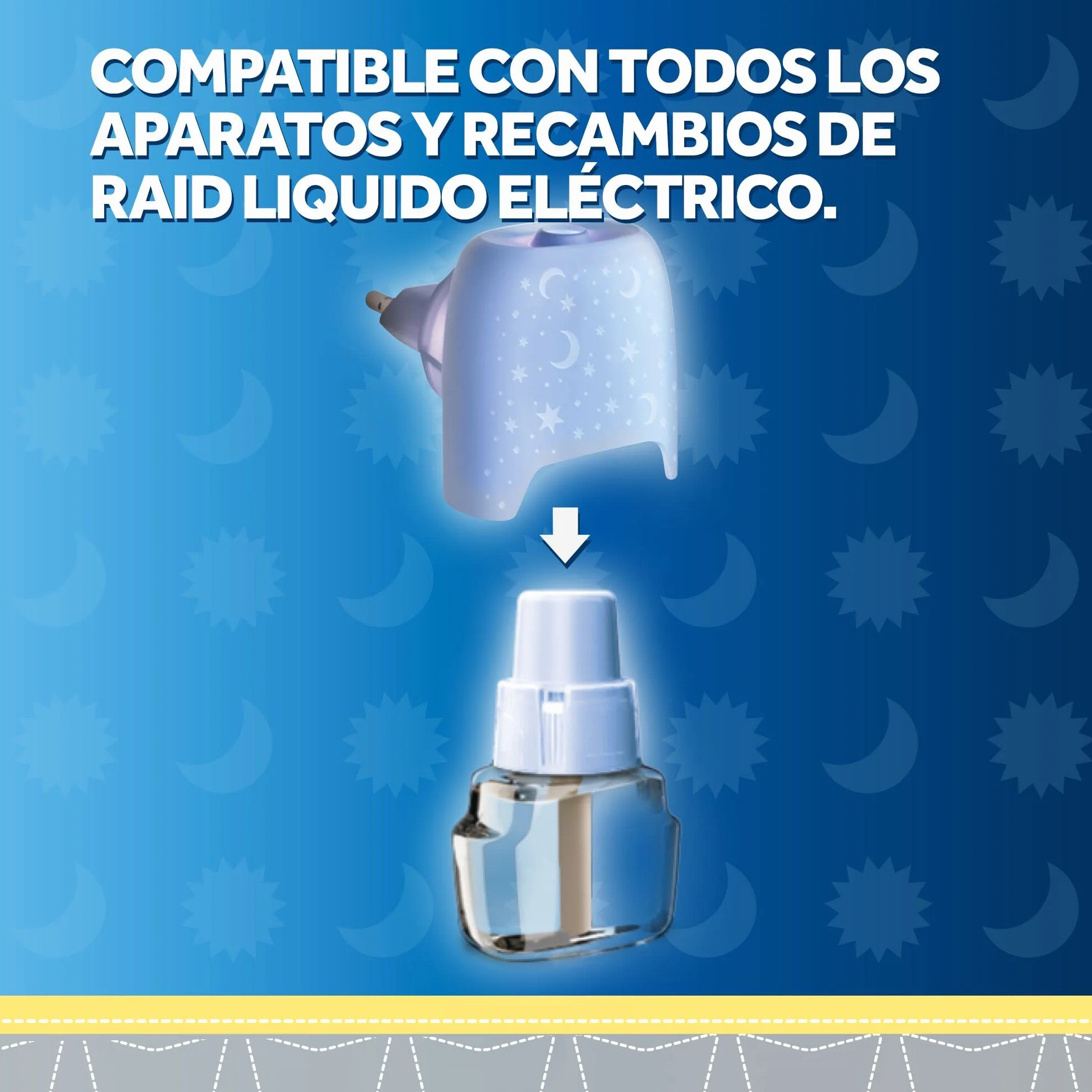 Raid Eléctrico Líquido Family 30 Noches Enchufe Anti Mosquitos 2 en 1 Mata y Ahuyenta Aparato + Recambio