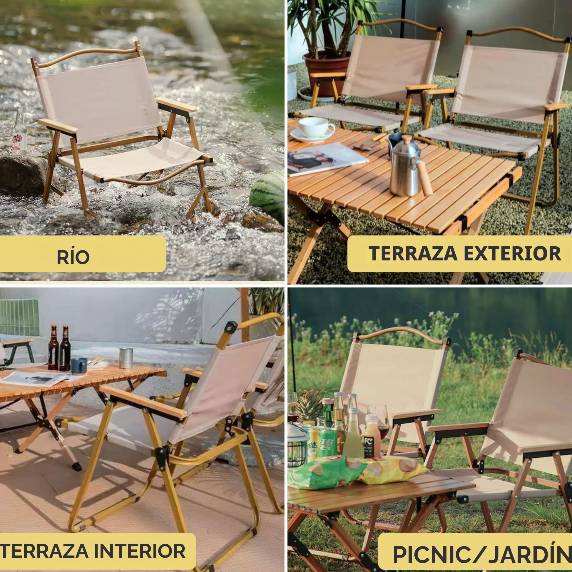 MAGIC SELECT 2 Ud Silla Camping Plegable Aluminio | Silla Picnic Metálica, Para Playa, Glamping, Jardín, Barbacoa, Para Viajes, Excursión, Río, Cualquier Terreno, 75x45x47cm