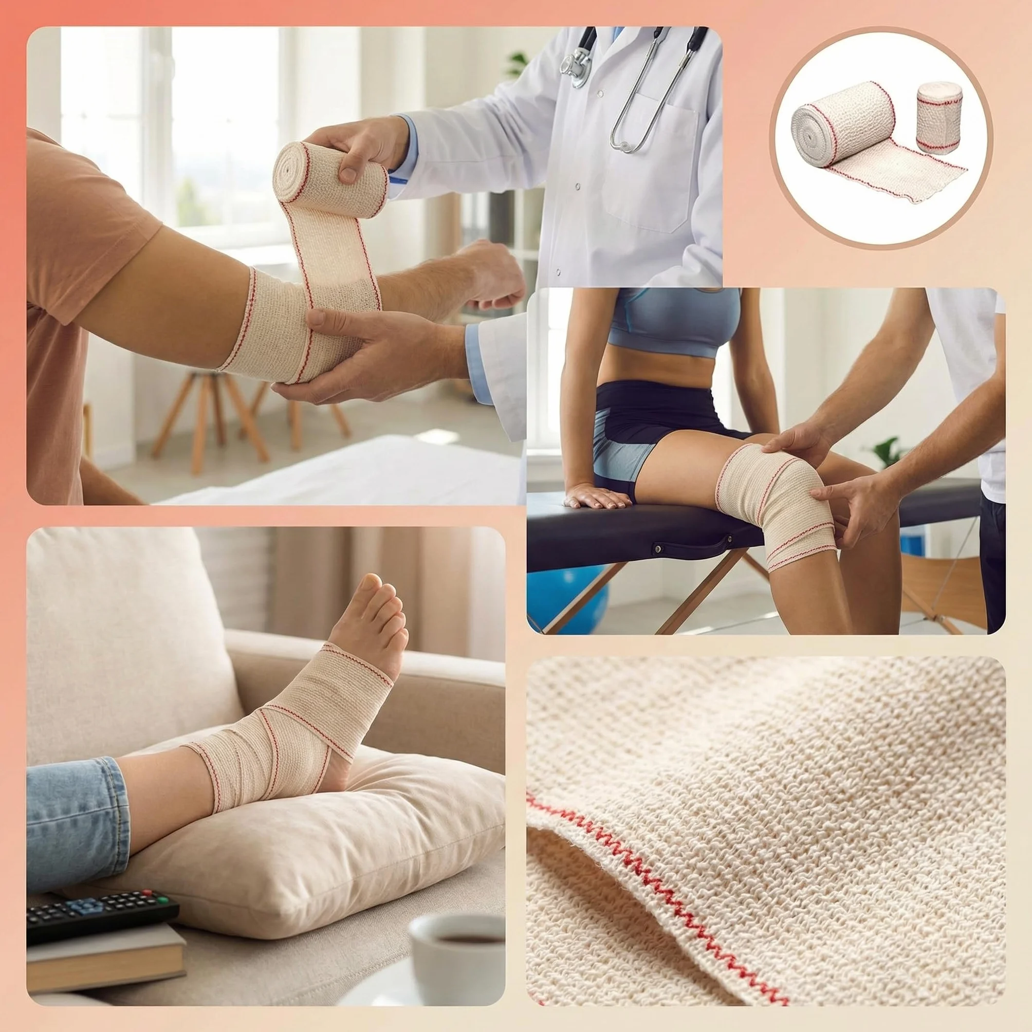 KMINA Venda de Crepe Elastica 5 cm x 4 m Algodon Transpirable y Lavable 10 unidades