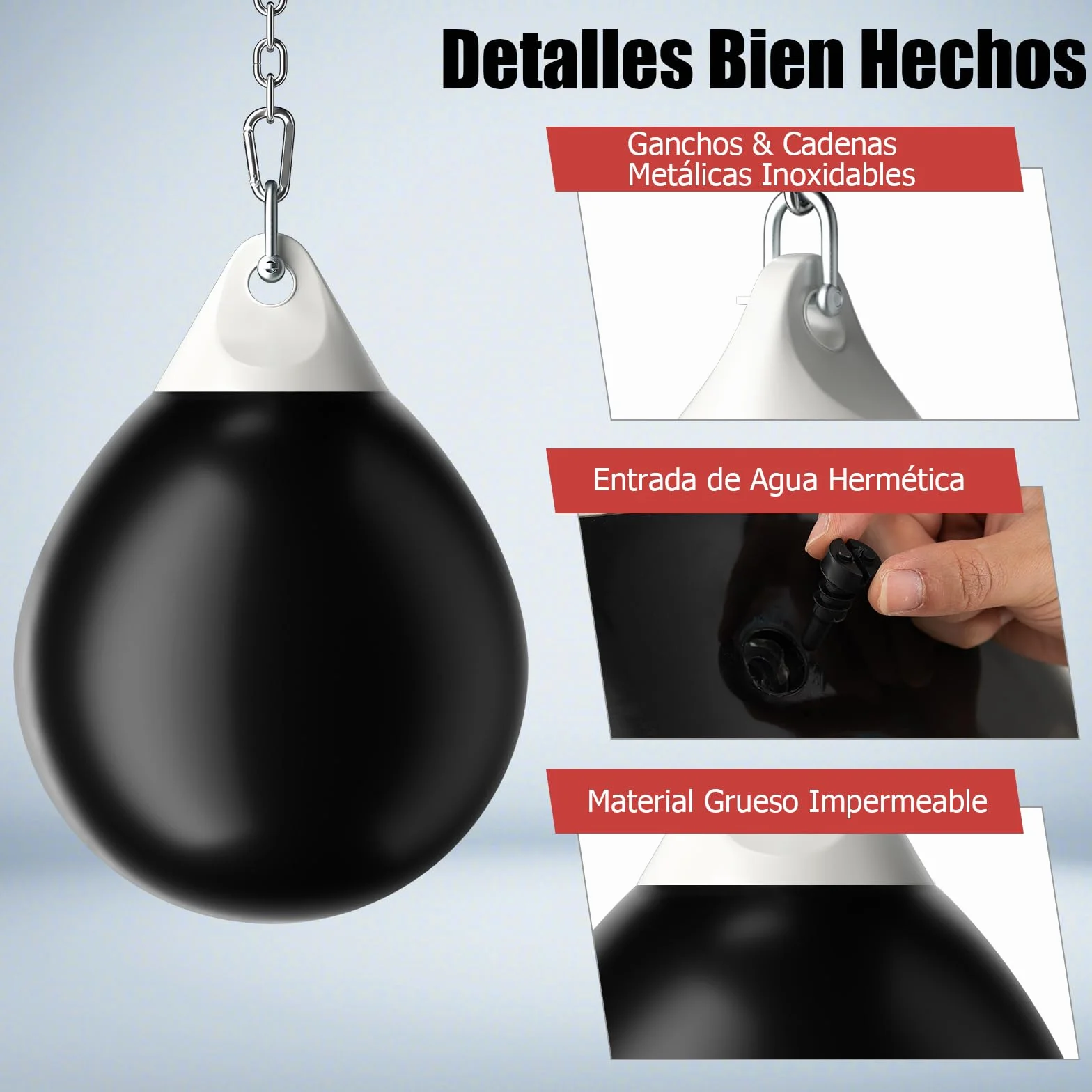 GYMAX Saco de Boxeo de Agua 45 cm 50 kg Cadena Metálica Ajustable