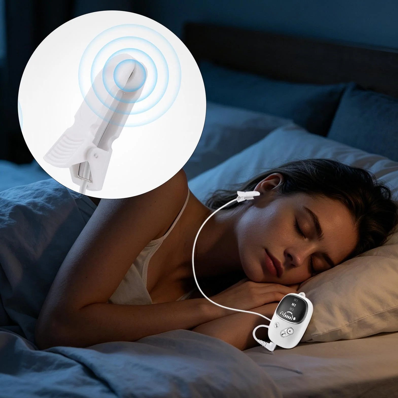 Máquina de relajación portátil de acero inoxidable ABS con clip para la oreja, 7 x 4,5 x 2 cm