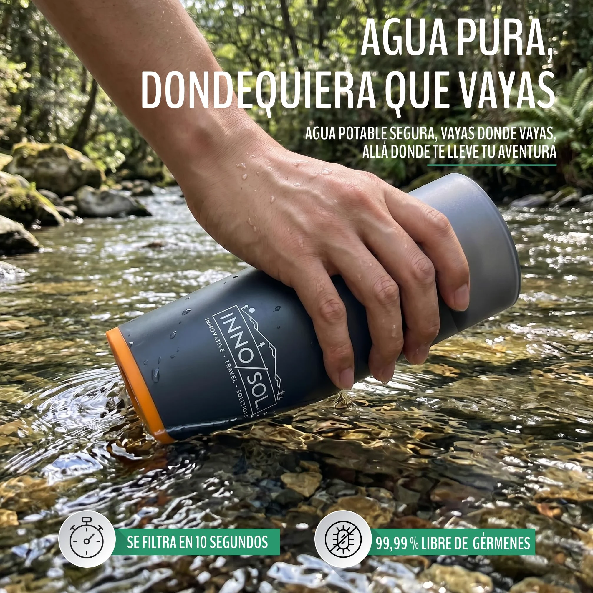 Botella con filtro de agua supervivencia, 500 ml, con mosquetón | Para senderismo y emergencias: jarra de agua con filtro que hace potable cualquier río en segundos