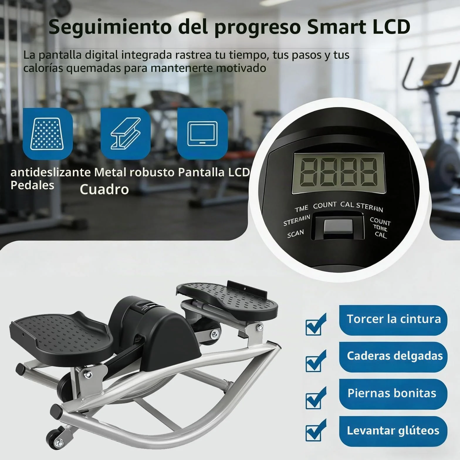 Stepper Lateral Portátil con Cuerdas de Resistencia | Máquina de Fitness Compacta para Casa, Oficina y Gimnasio | Entrenamiento de Abdominales, Piernas y Glúteos | Mini Paso a Paso Silencioso