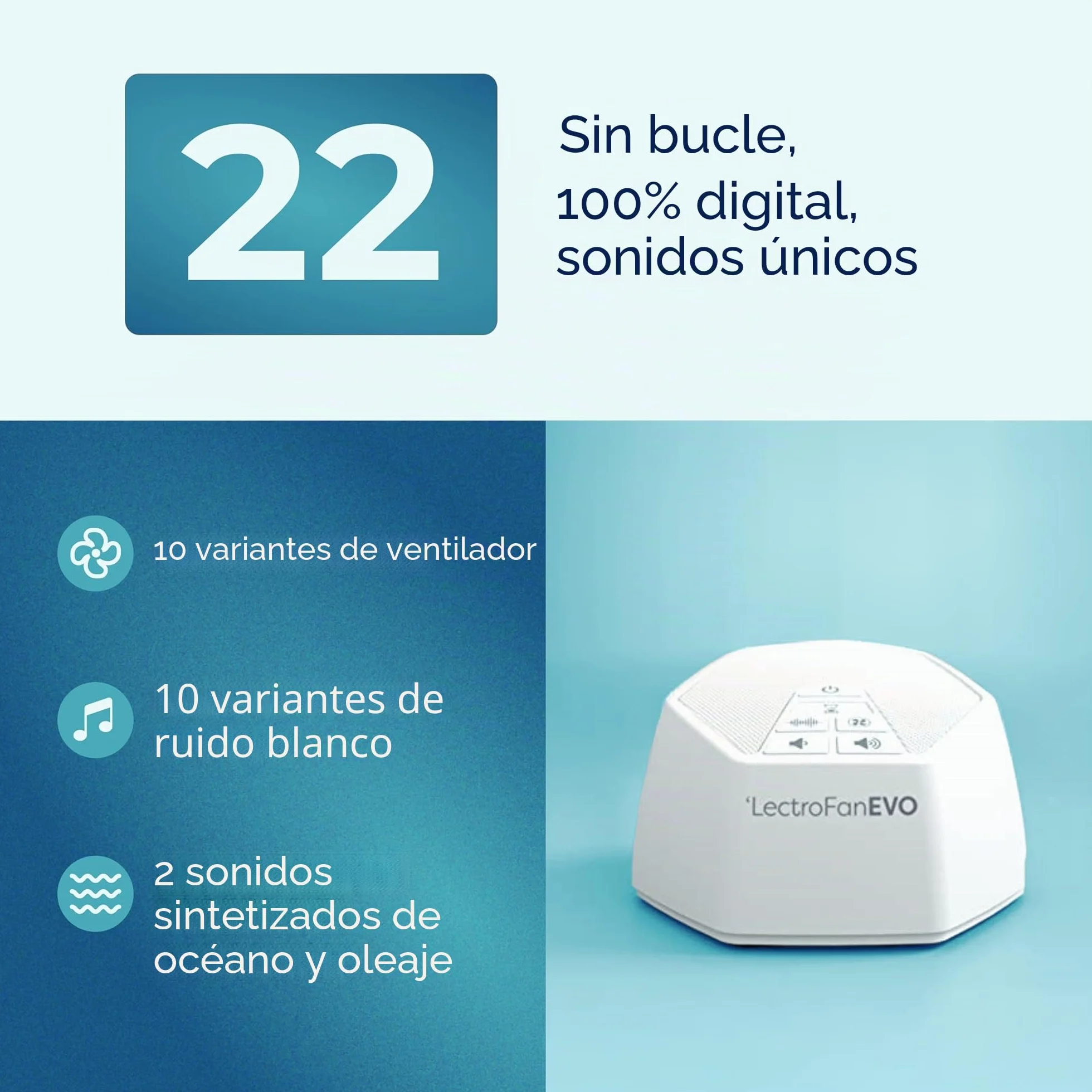LectroFan Evo Máquina de ruido blanco ventilador sin bucle temporizador apagado blanco