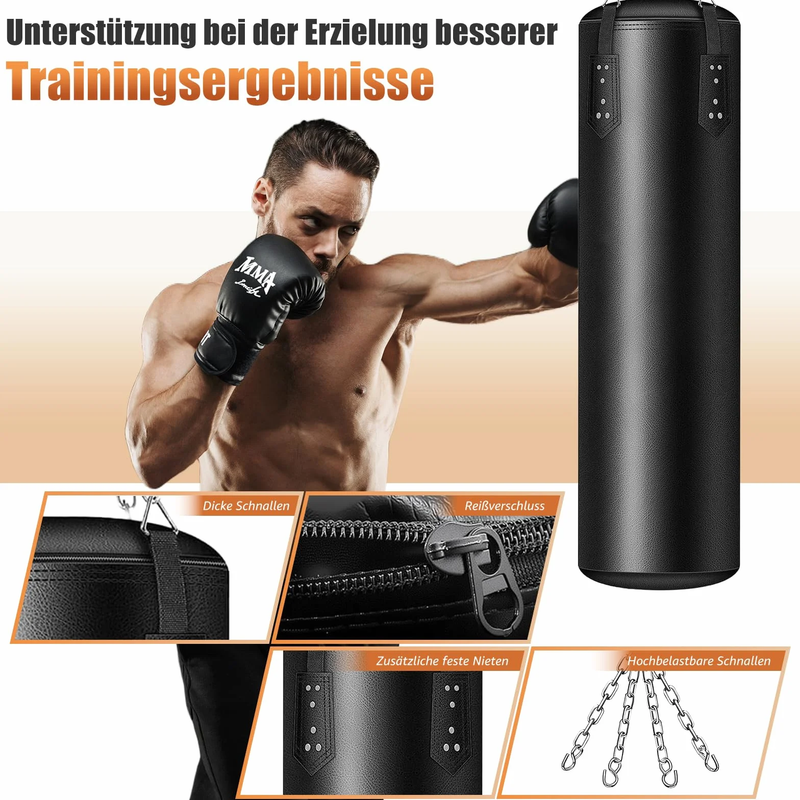 Set de Saco de Boxeo 120 cm para Adultos con Guantes, Kit de Protecciones Azules, Pelota de Reacción, Cadena y Gancho - Equipo Completo para Entrenar en Casa, Gimnasio, Kickboxing, Muay Thai, Karate