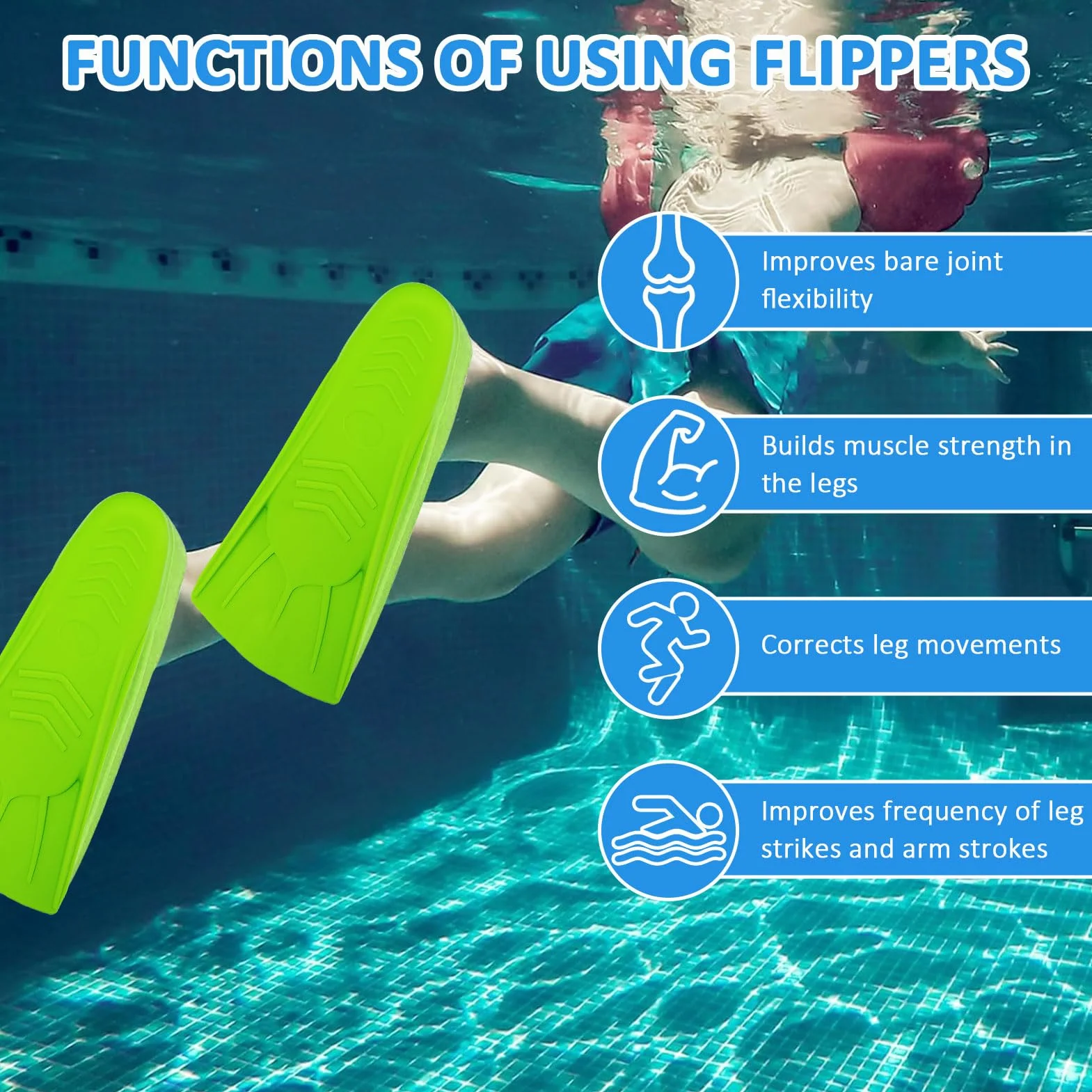 Aletas de natación para niños, de silicona, aletas cortas, aletas cortas, aletas de entrenamiento cortas, aletas de buceo, aletas cortas para niños y adultos