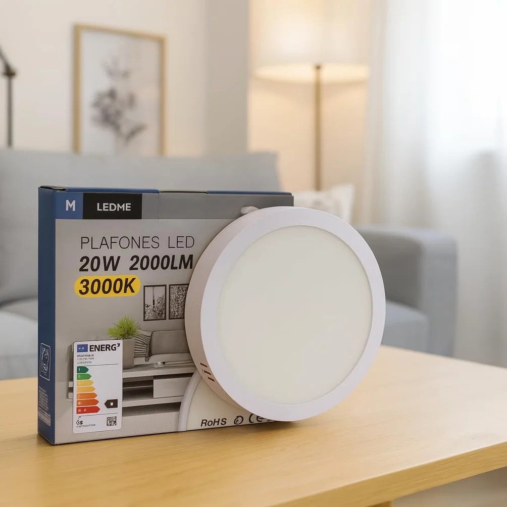 Ledme Panel de Superficie Serie Slim 20W 2000lm Luz fría 6000K Lámpara de techo IP20