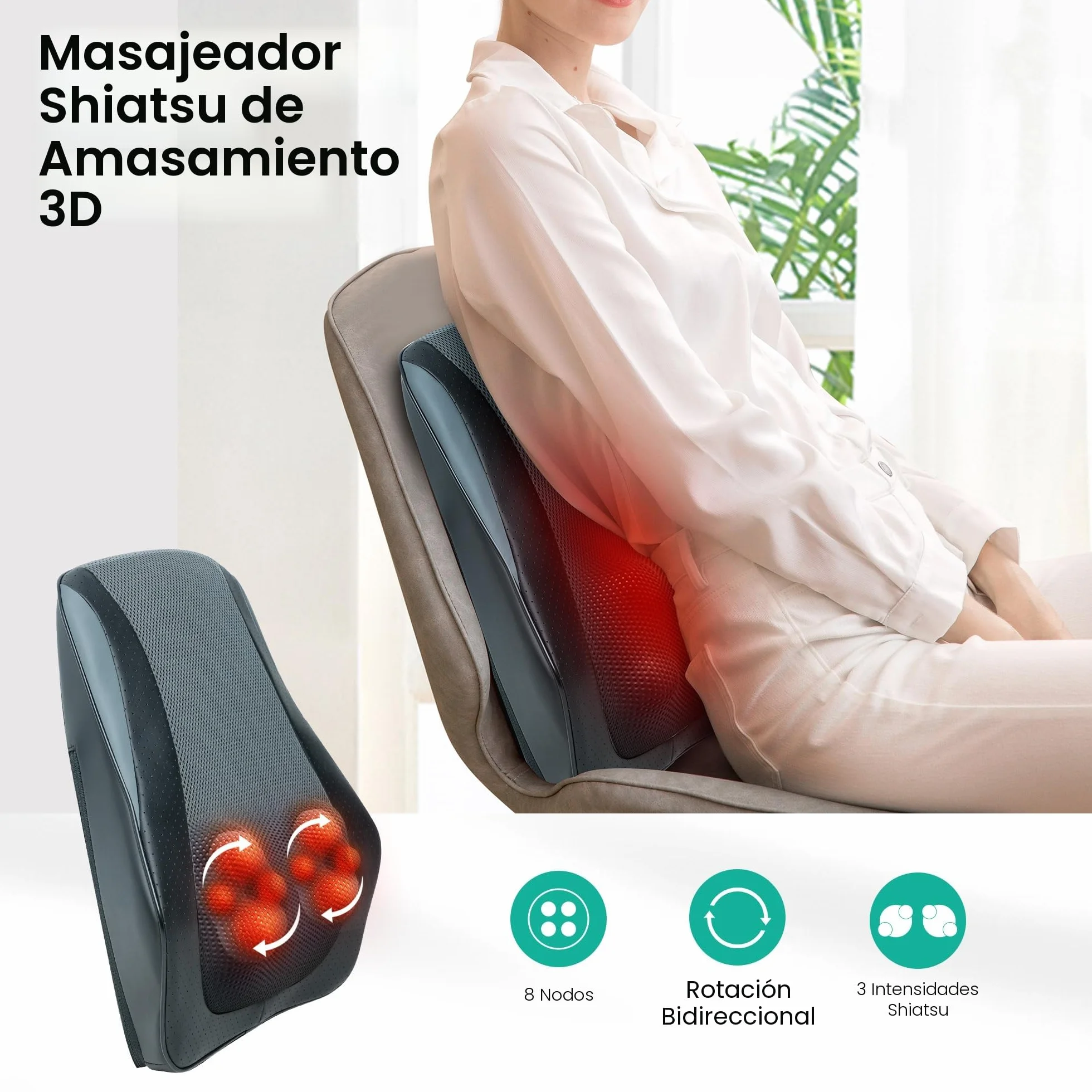 Snailax Masajeador Cervical y Espalda con Calor, Cojín de Masaje Shiatsu, Regalos para Mamá