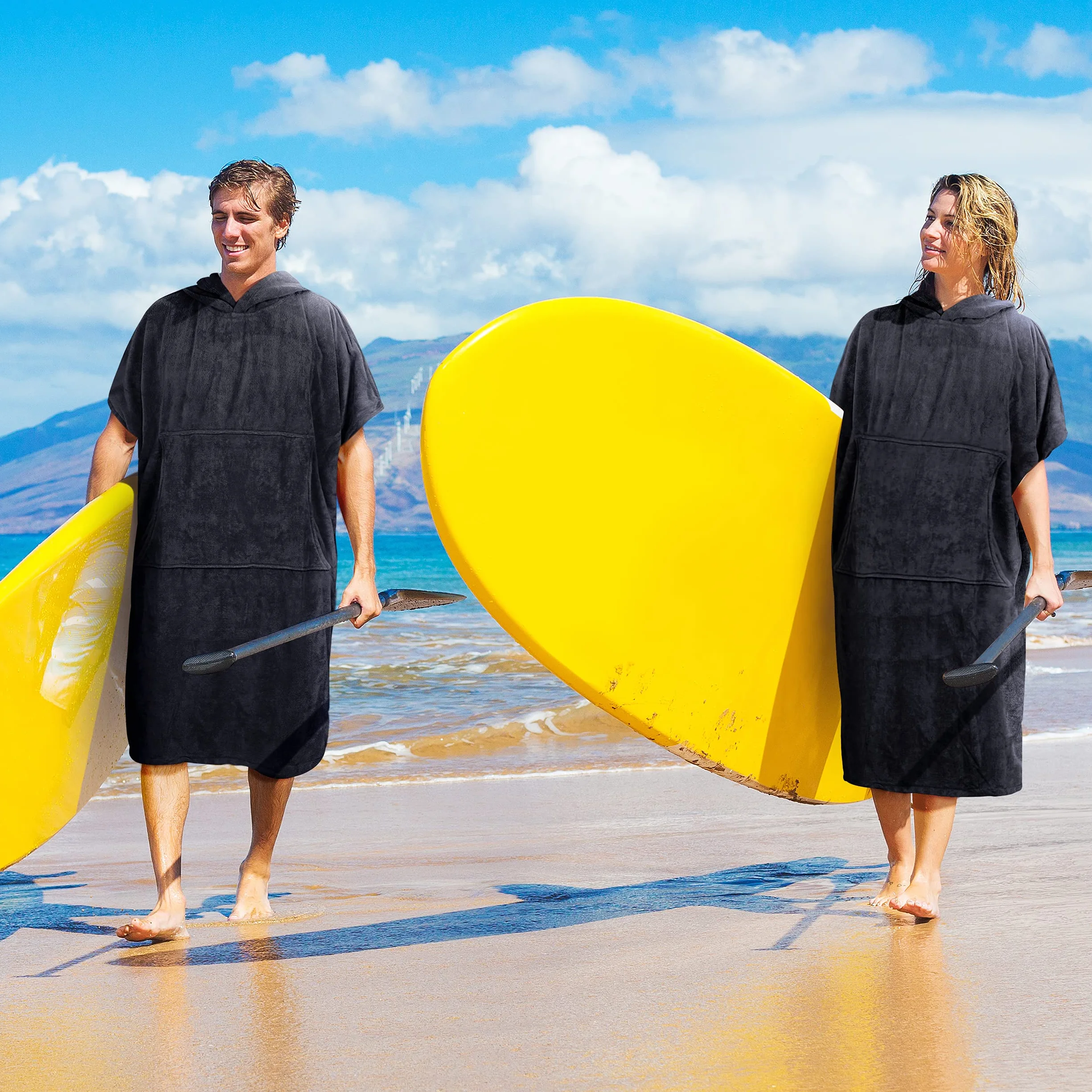Kato Tirrinia Beach Surf Poncho con bolsillo Absorbente de agua Traje de neopreno Cambiador Sudadera con capucha Toalla Poncho Albornoz para surf Natación Baño Adulto Hombres Mujeres A prueba de arena