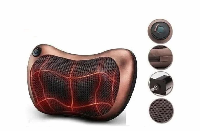 Cojín de Masaje SHIATSU Eléctrico con Calor y Terapia Magnética, Masajeador Cervical, 4 Rodillos