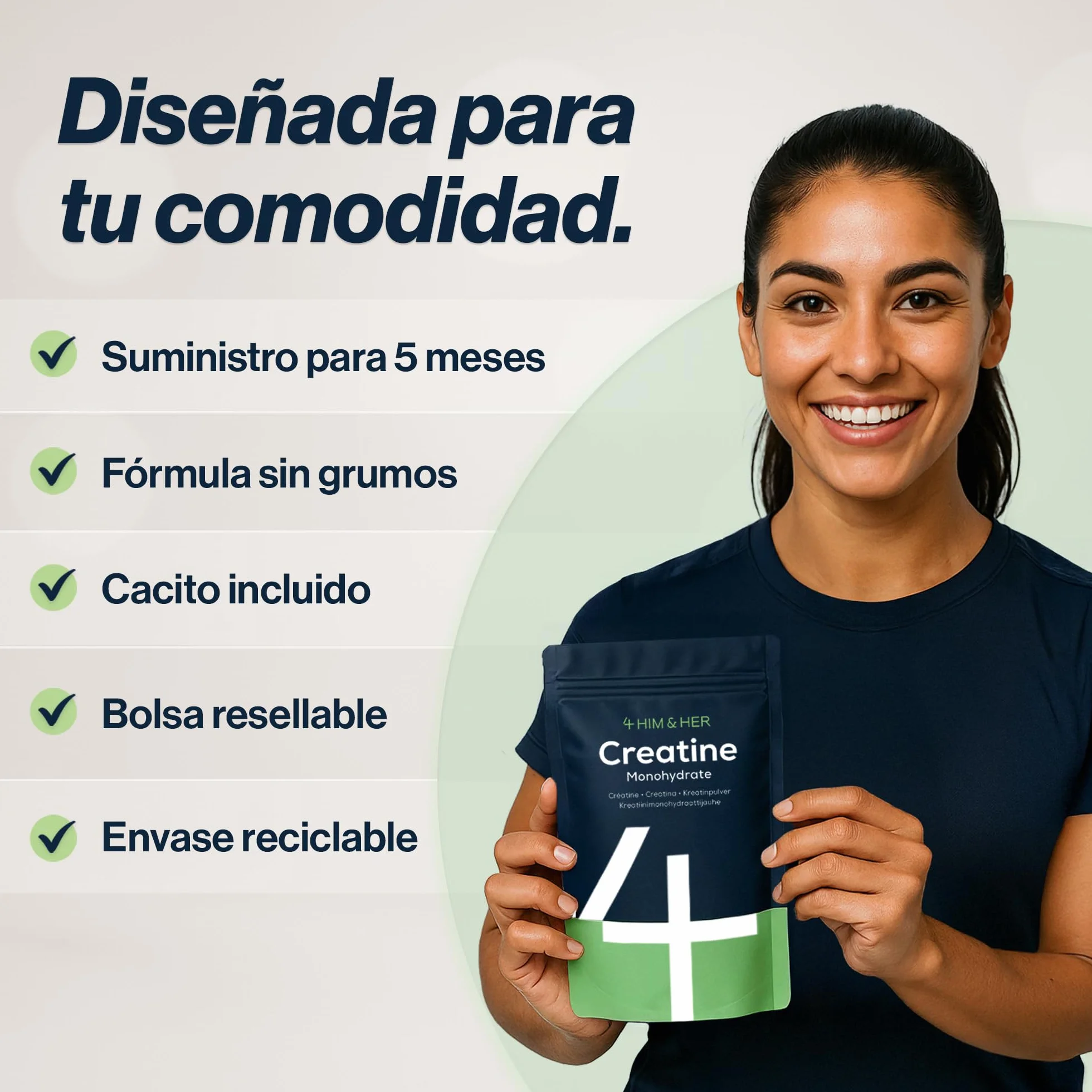Creatina Monohidratada Polvo 500g, 5 Meses, 100% Pura, Sin Sabor, Micronizada 200 Mesh, Soluble, 147 Porciones, Vegana, Sin Gluten