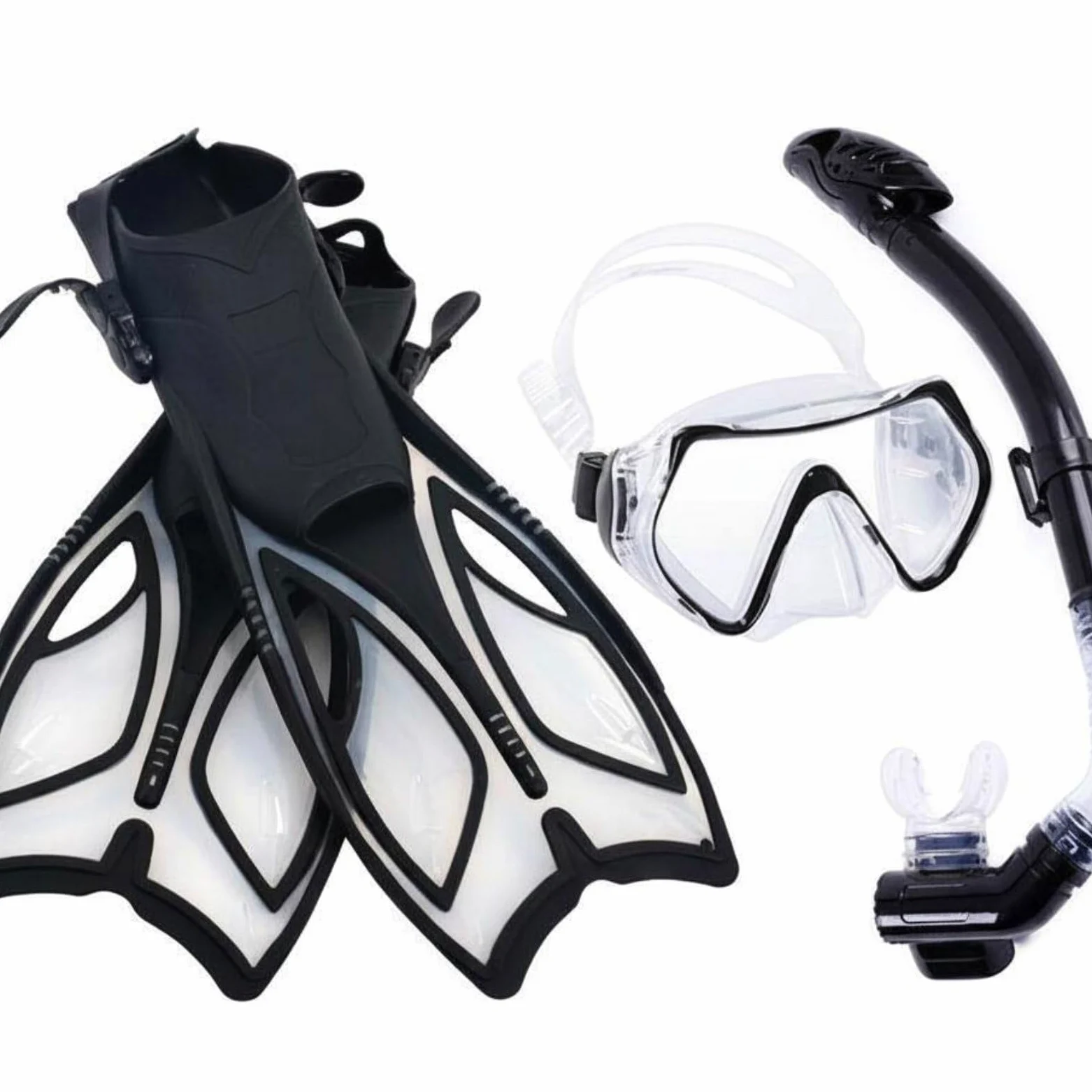 Aletas y Máscara Equipo de Snorkel Completo con Tubo Seco Gafas Aletas Ajustables Lente Reforzada Silicona Suave Sellado Cómodo Adecuado para Playa, Negro, M