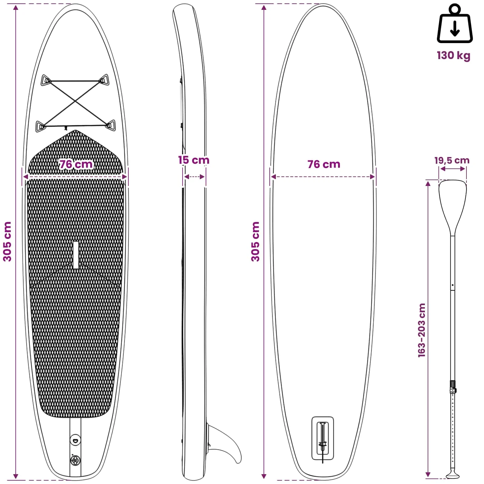 vidaXL Tabla de remo inflable con patrón de ondas de PVC para deportes acuáticos de verano