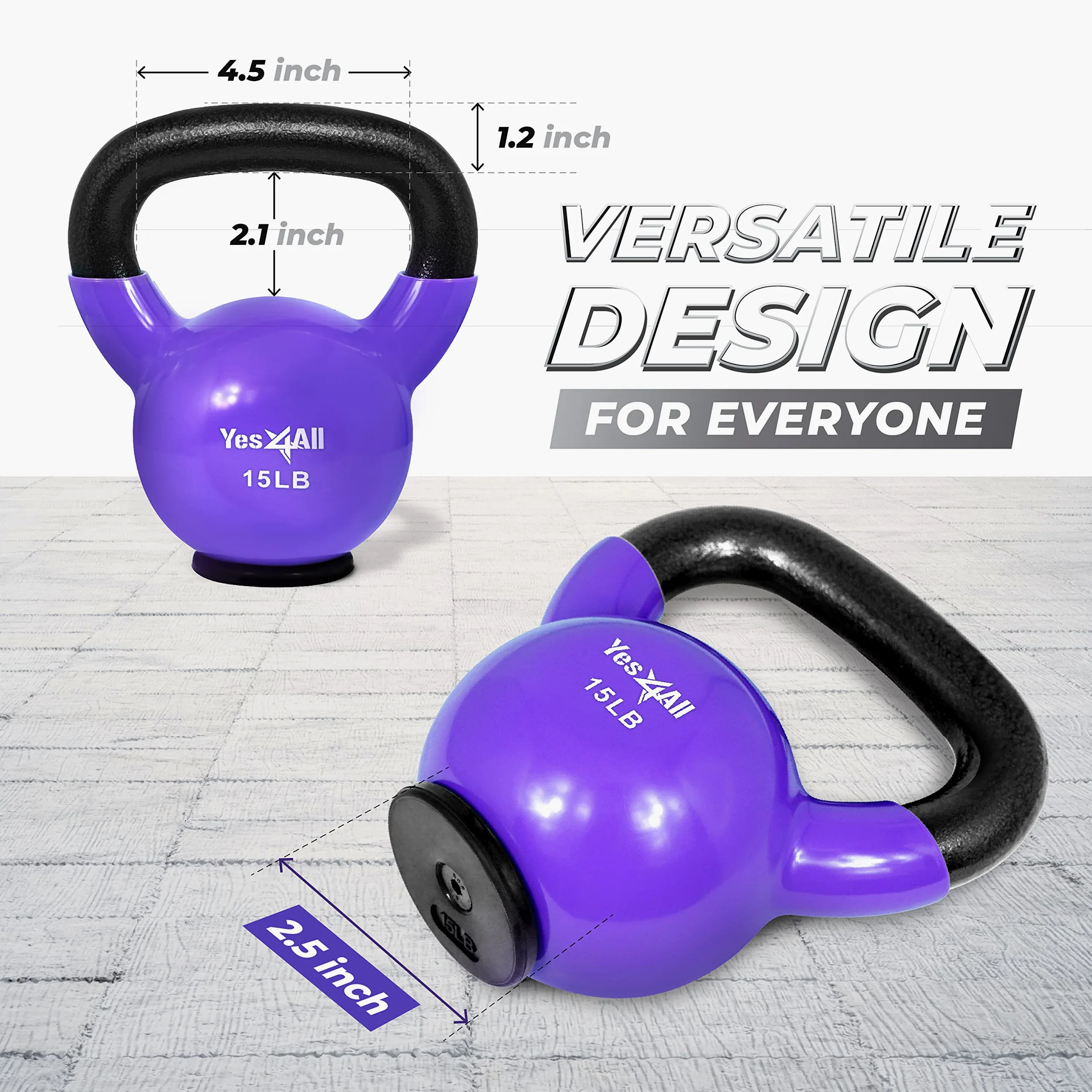 Yes4All 2-20kg Kettlebells de hierro fundido recubierto de vinilo con base de goma protectora