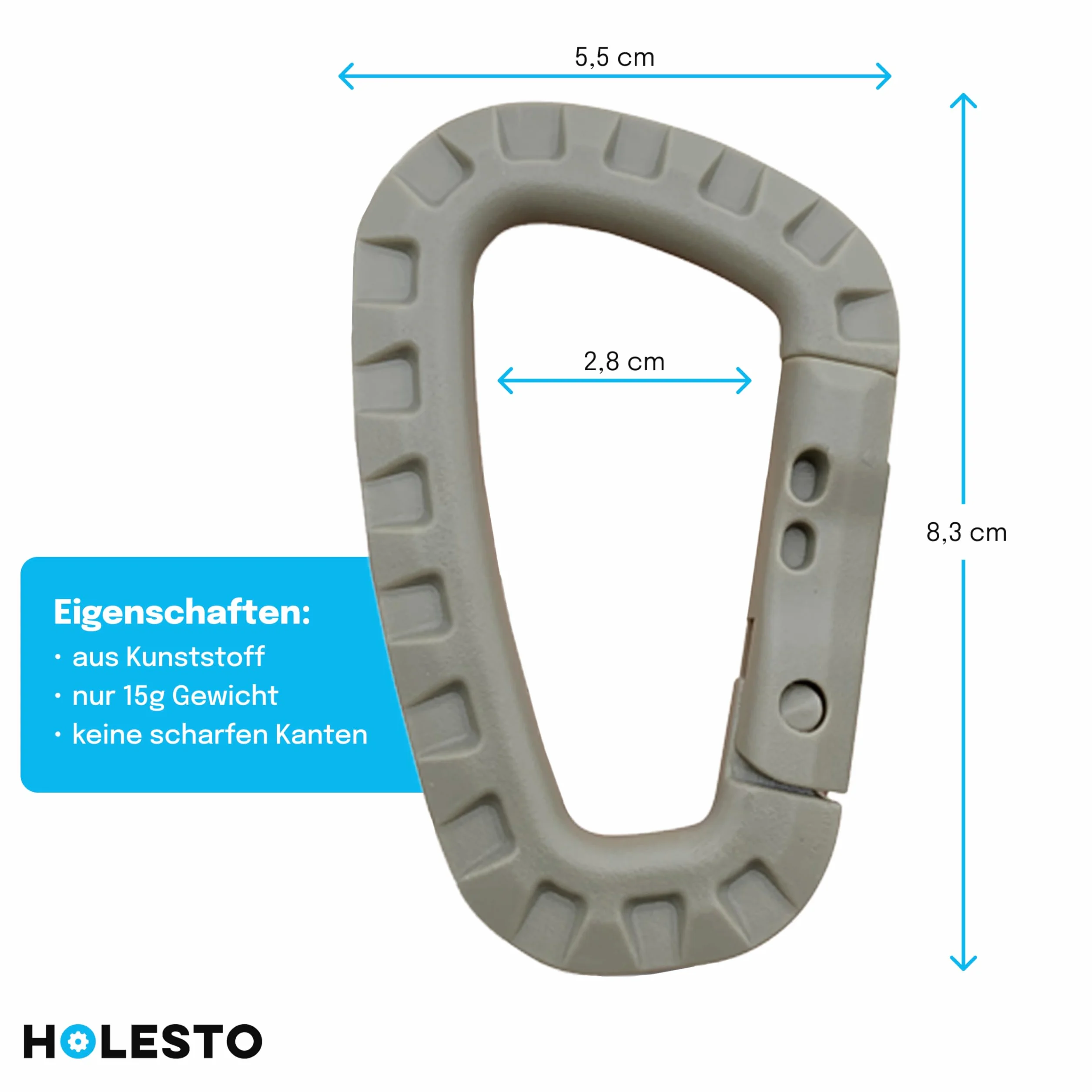 Mosquetones de Plástico – 5 Piezas – Mosquetón Táctico Negro con Cierre de Muelle – Mosquetón Grande en Forma de D Molle para Mochila, Camping y Exterior – Carabiner