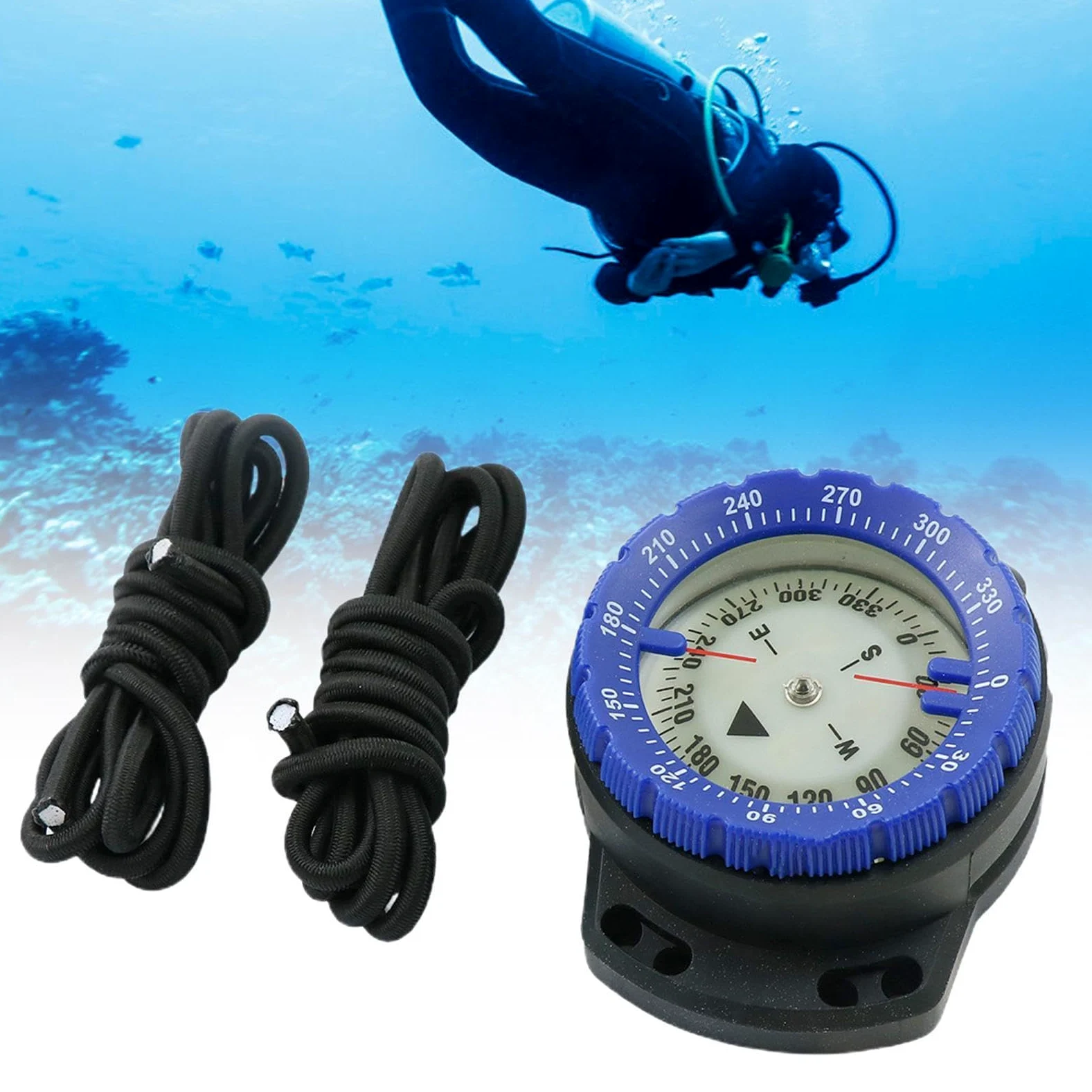 Brújula de buceo – Brújula impermeable subacuática con cuerda | Brújula de cuerda elástica de 50 m | Brújula brillante para deportes acuáticos con ventana lateral | Accesorios de buceo