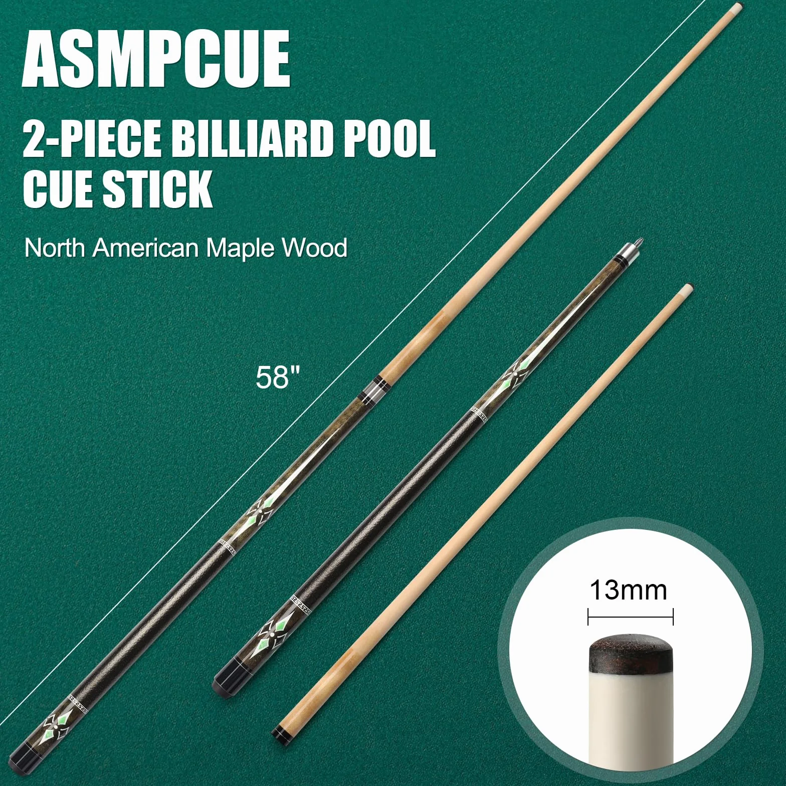 Taco de Billar de 58 Pulgadas, 13 mm Punta de Billar para Jugadores de Billar Profesionales, Mesa de Billar Deportes Bar Piscina Palos para Hombres y Mujeres