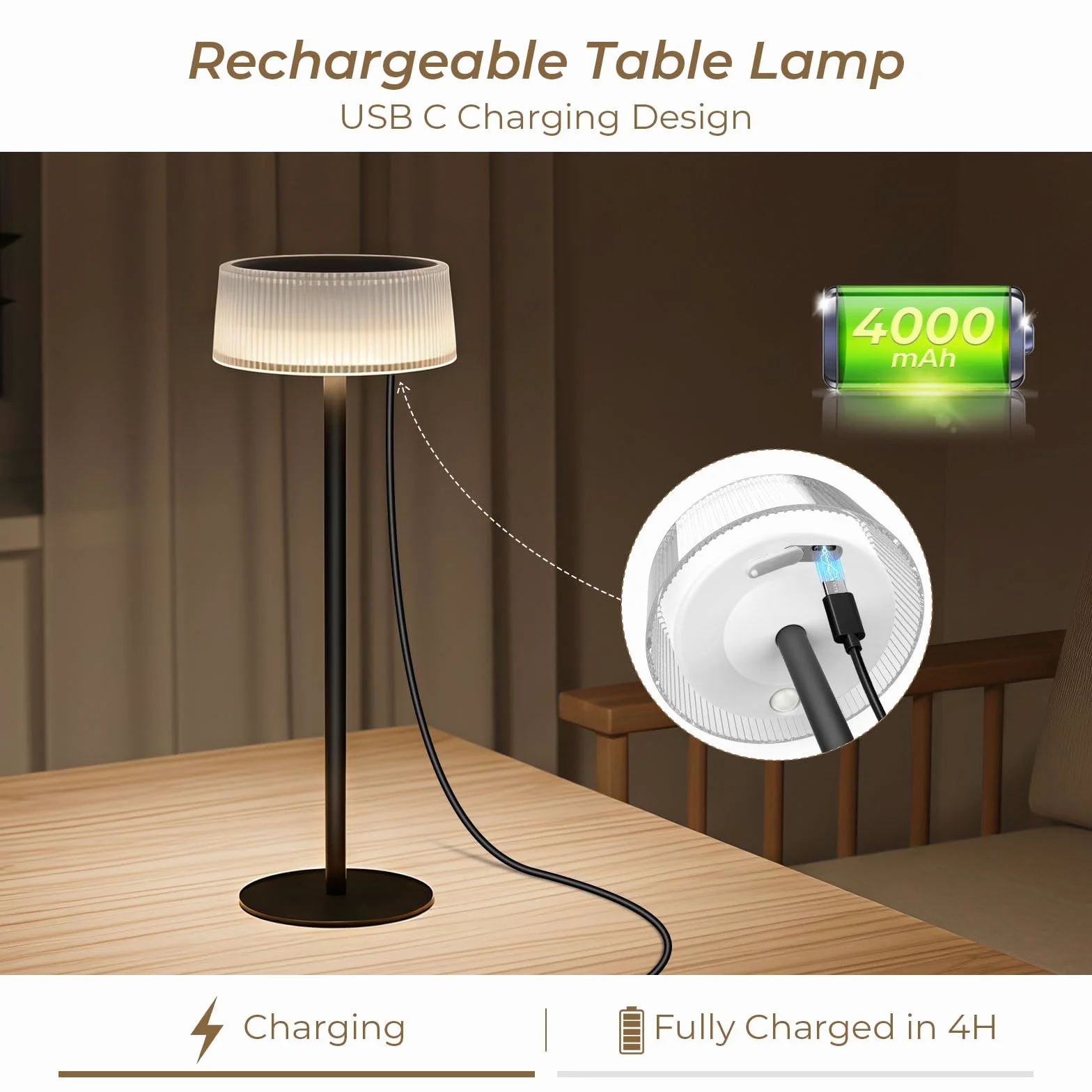 Lacasa Lamparas de Mesa Solar 2 Pack Regulable Tactil 3000-6000K IP67 Impermeable 4000mAh LED Recargable Portatil