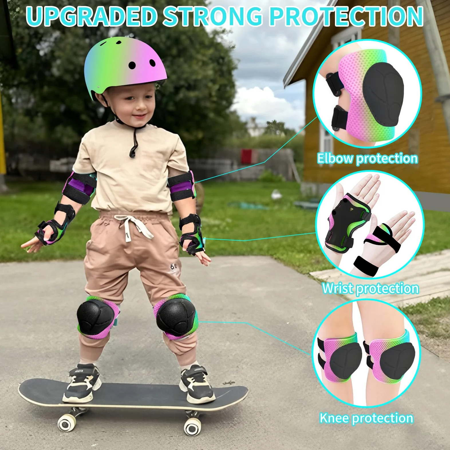 Almohadillas para monopatín para niños, jóvenes, adultos, coderas y muñequeras, equipo de protección, correas dobles fuertes y clips ajustables de fácil fijación para patineta, patinaje,