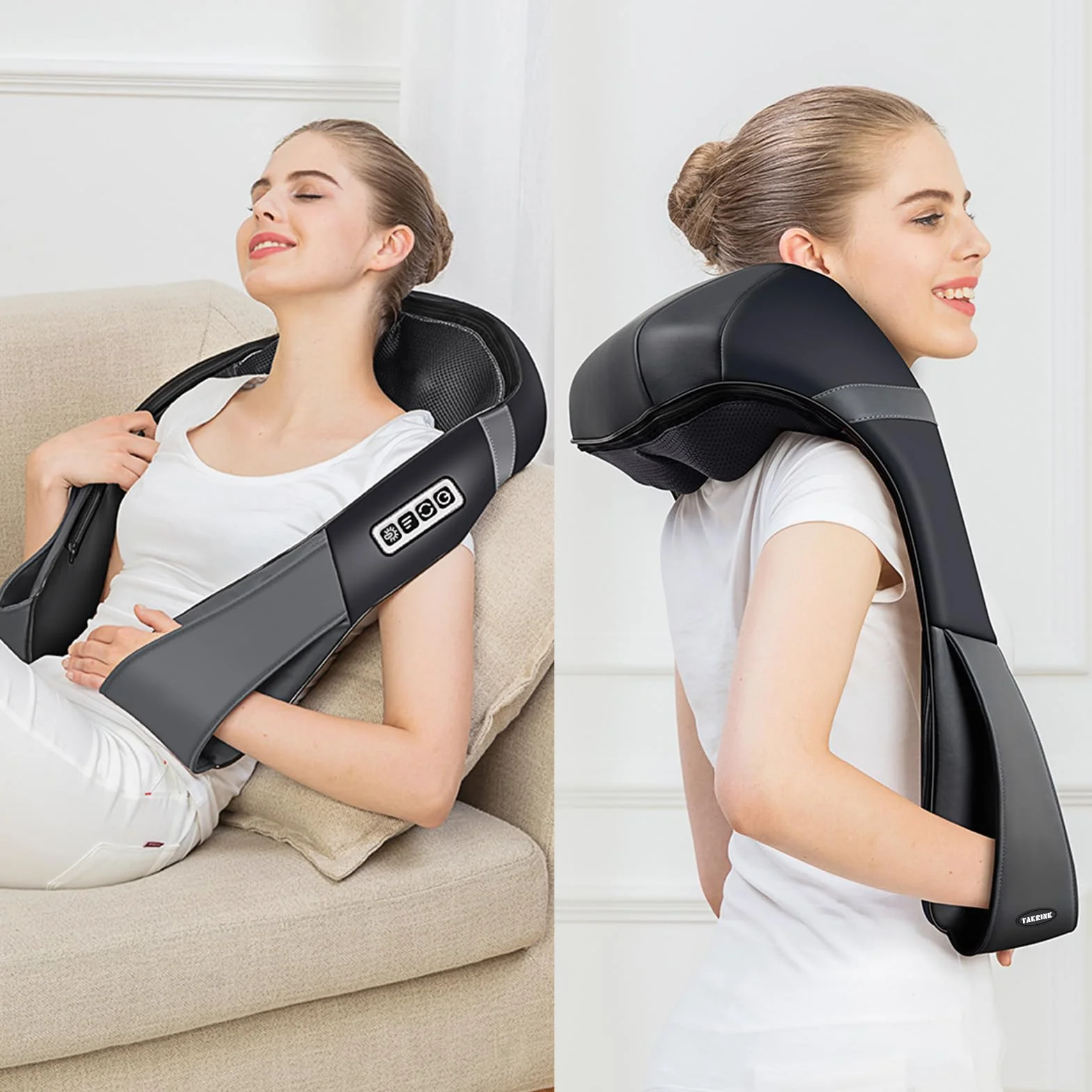 Masajeador Shiatsu 16 Cabezales de Masaje Integrados Hombros Cuello 3 Velocidades Dirección Ajustable Calor