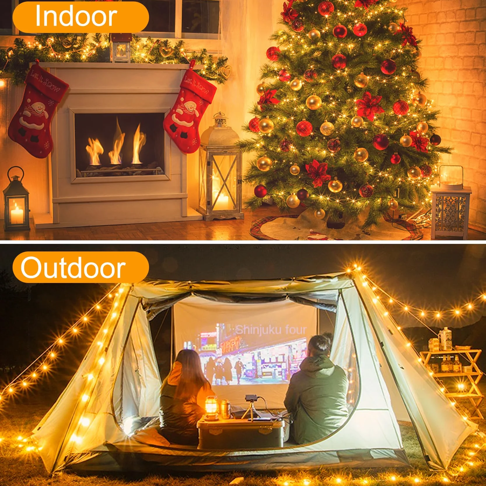 Realky Luces de Navidad 320 LED 38.2M 8 Modos con Control Remoto Blanco Cálido