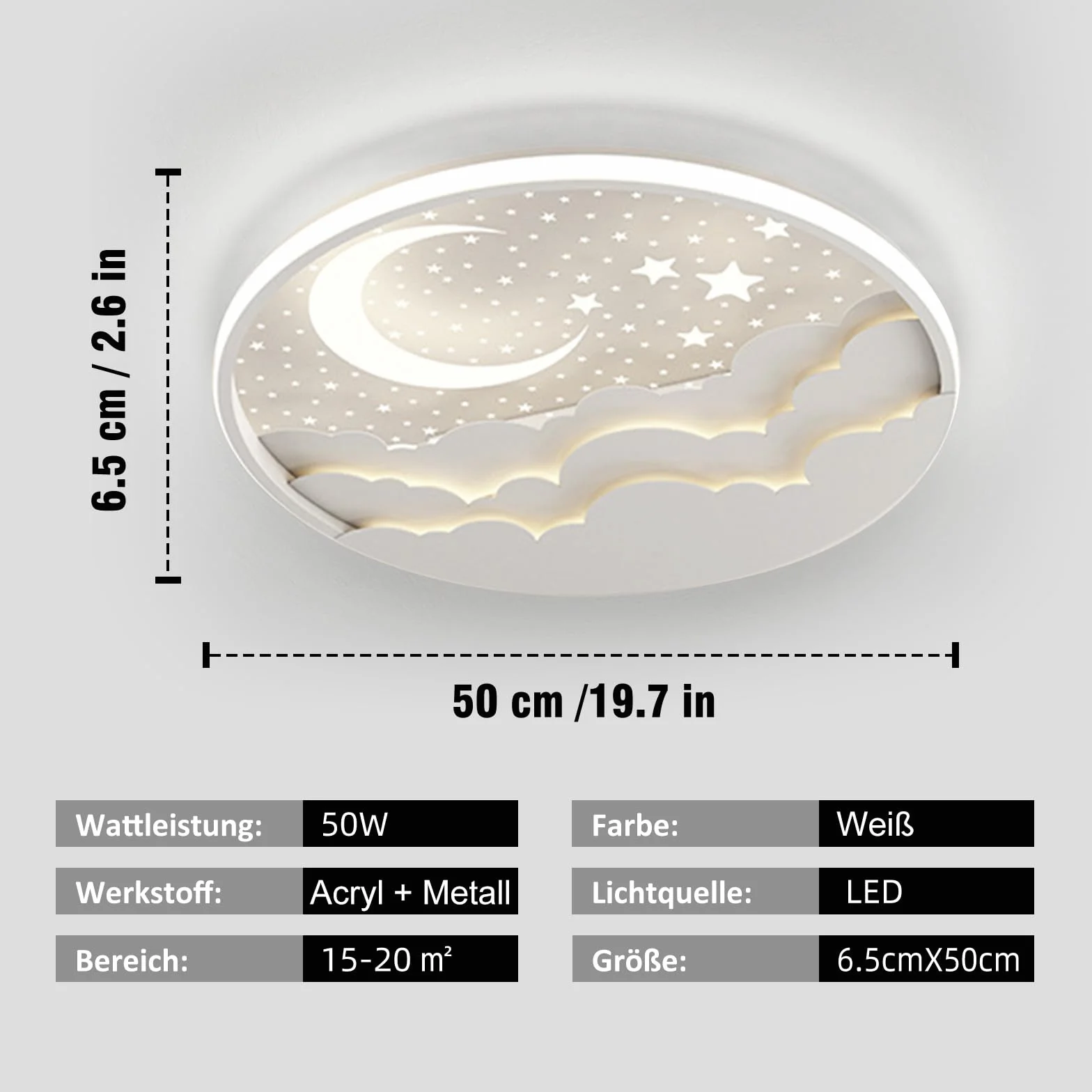 Lámpara de Techo LED Regulable Infantil Estrella Luna con Control Remoto Blanco