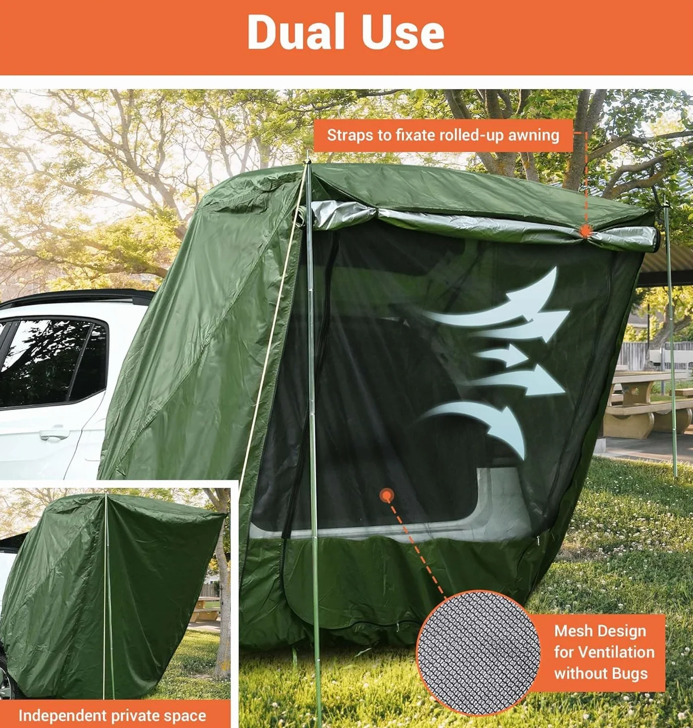 Tienda Trasera de Gran Capacidad para MPV - Toldo Campaña Impermeable con Barra de Soporte Integrada - Compatible con Adaptado a Peugeot Partner, Citroën Berlingo, Ford Tourneo