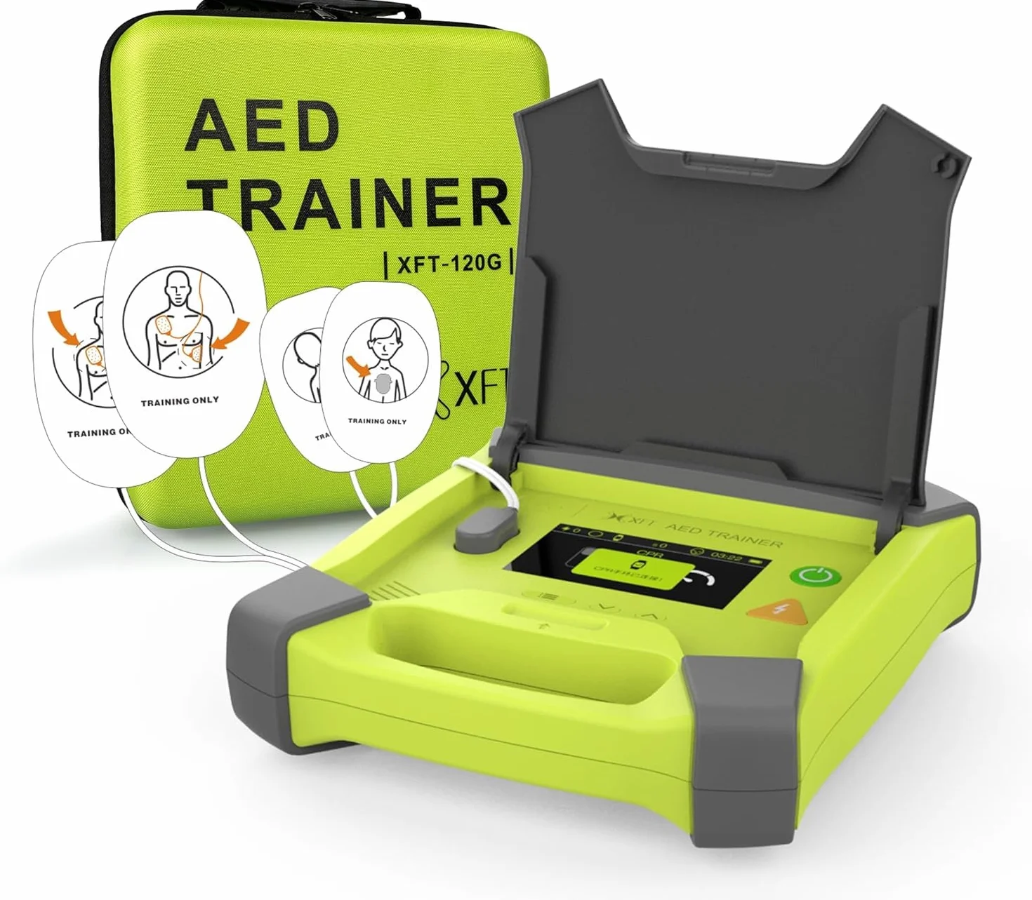 Desfibrilador de Entrenamiento XFT 120G con Pantalla, Voz en Español, Polaco, Francés, Inglés, 10 Escenarios, Enseñanza RCP para Curso SVB y DEA