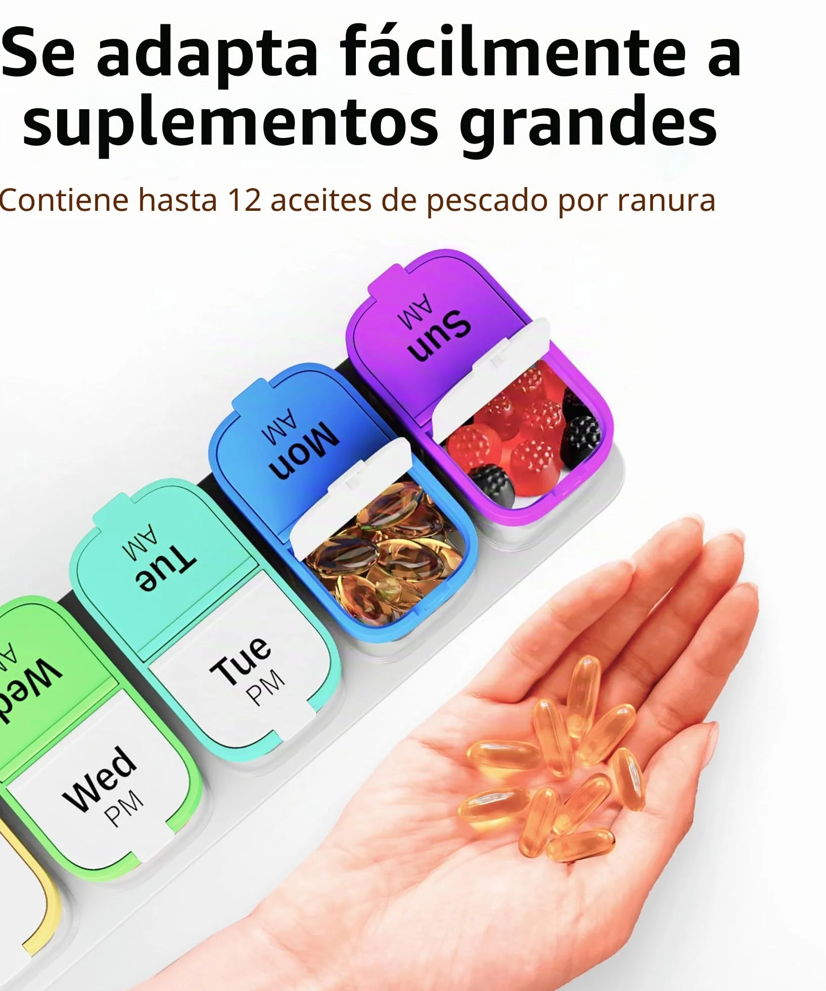 Organizador semanal XL de píldoras con 7 compartimentos desmontables AM/PM, dispensador portátil