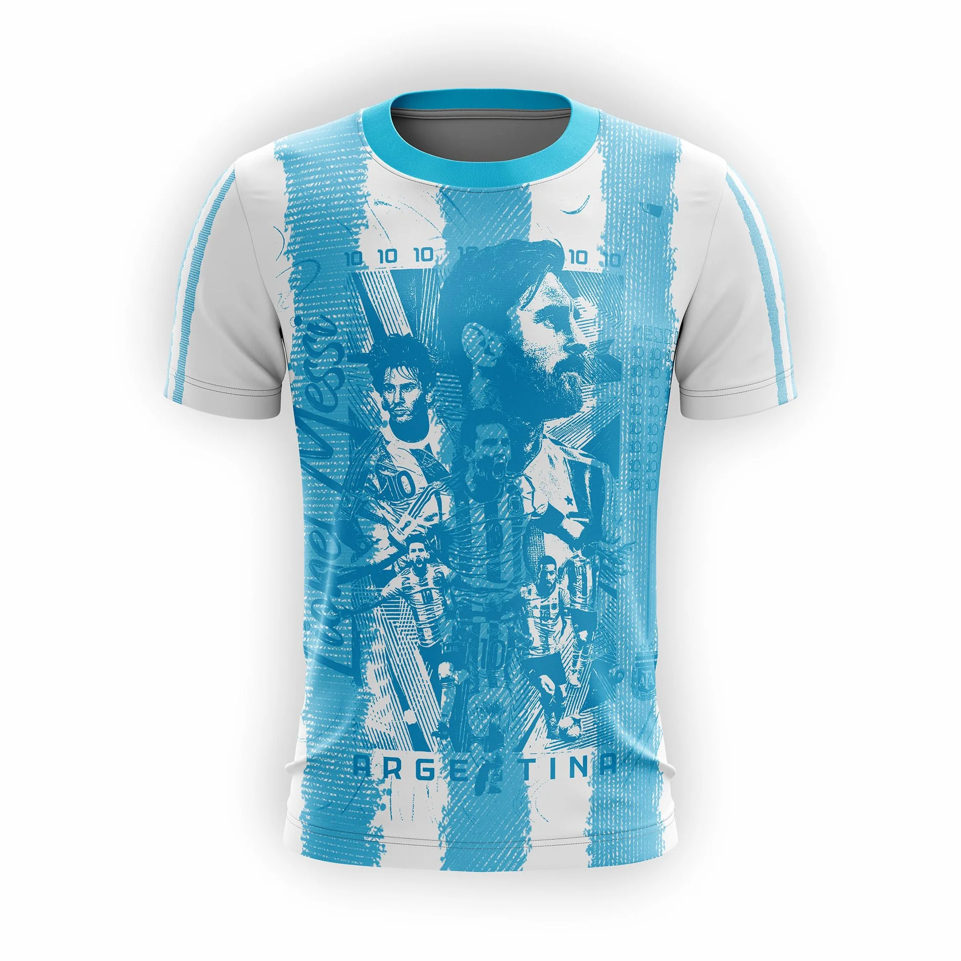 Lionel Messi & Argentina. Camiseta Deportiva, de fútbol. Estilo Deportivo. Unisex. 100% Interlock. Diseño de fantasía. Somos Sportivo Maglietta. CAM0092.
