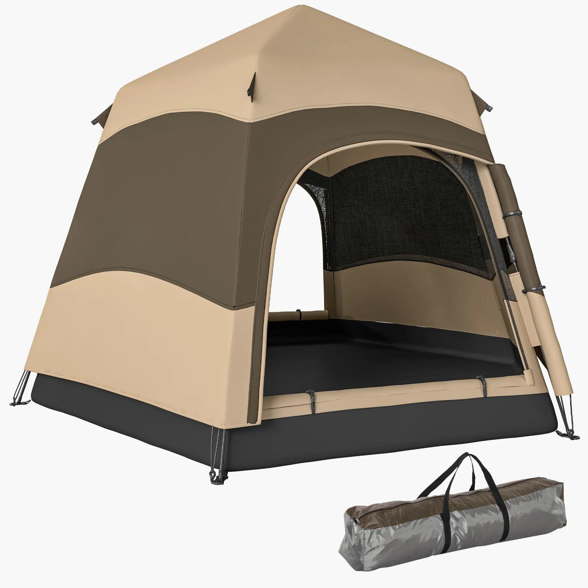 Tienda de campaña instantánea de Doble Capa Outsunny con toldo Impermeable, Tienda Domo Hexagonal para 4 Personas, Refugio de Camping portátil con Suelo Cosido y Bolsa de Transporte, Ideal para