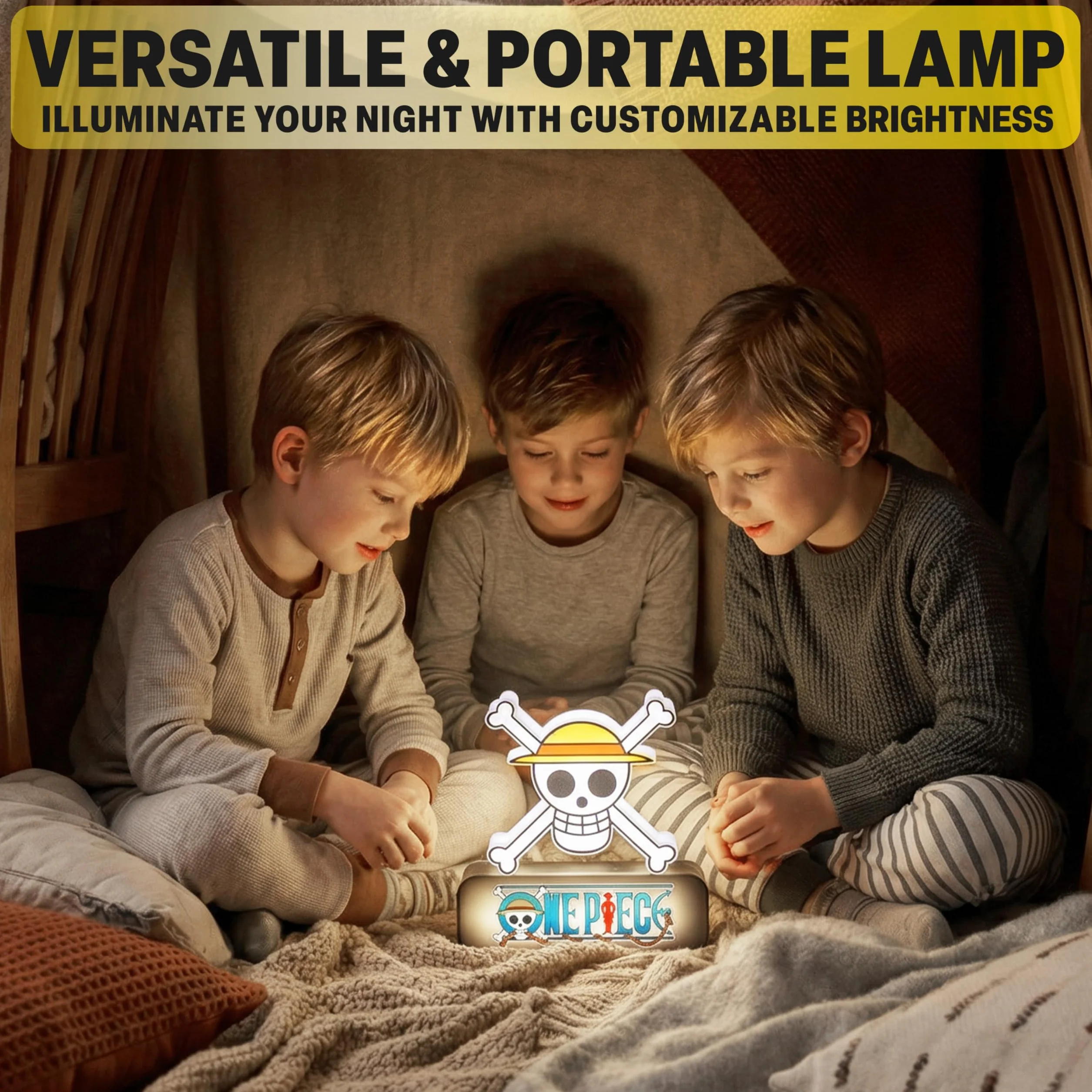 One Piece Skull Lámpara LED 3D, Luz Nocturna con 3 Niveles de Brillo, USB-C o Pilas, Decoración Habitación Manga, Regalo Anime