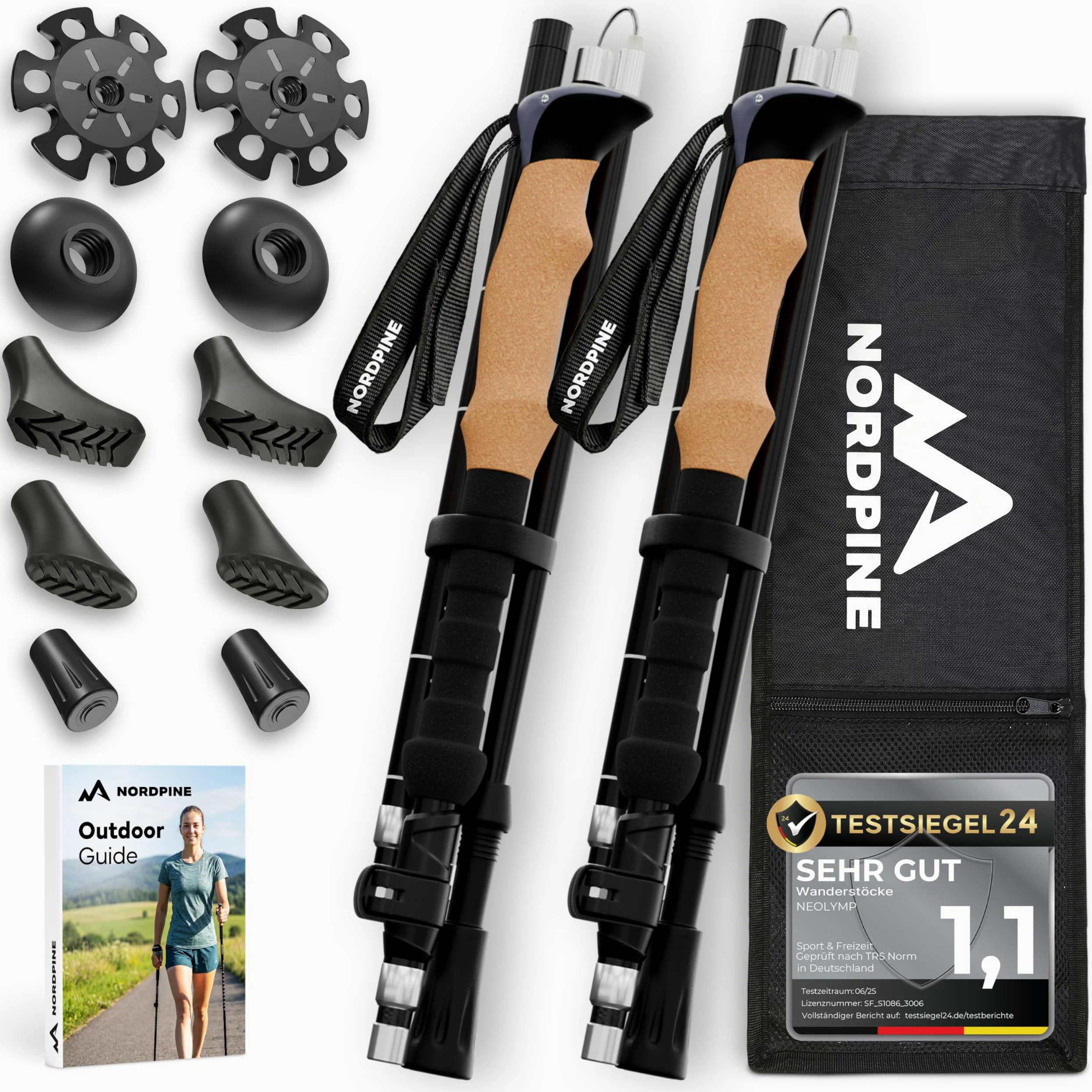 Bastones de senderismo plegables – carbono y aluminio para hombre y mujer – Bastones de trekking ultraligeros con mango de corcho y punta de tungsteno – Bastones de marcha nórdica con tope de goma