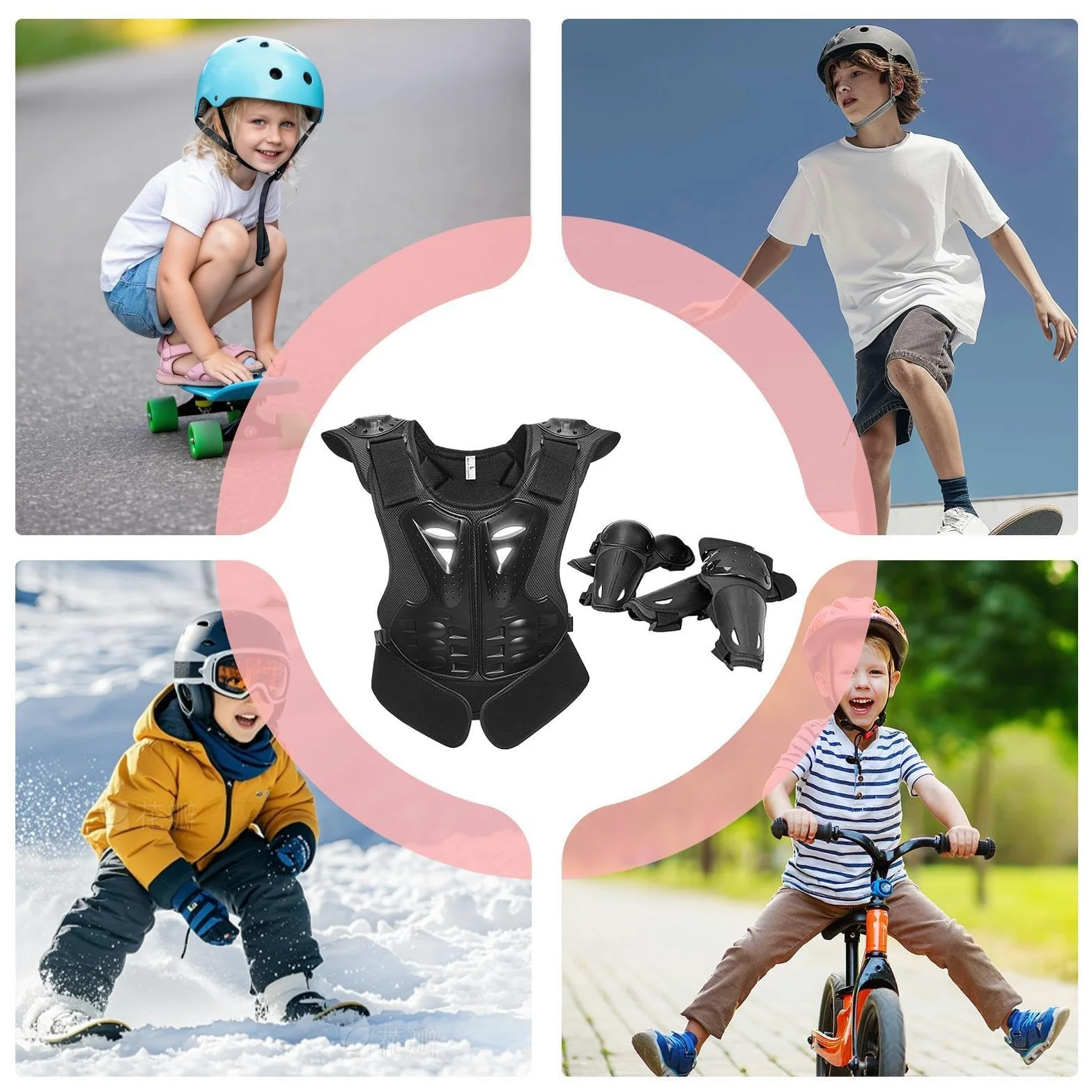 Equipo de motocross para jóvenes, protector de pecho con coderas y rodilleras, equipo de protección de motocicleta para niños y niñas de 8 a 15 años, ideal para esquí, patinaje y actividades al aire
