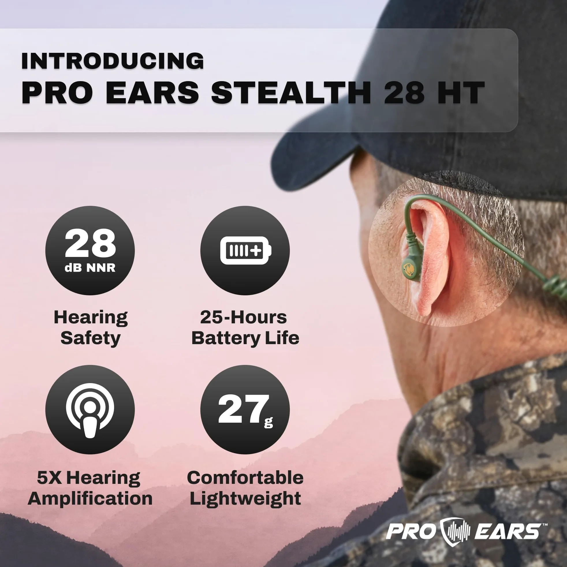 Pro Ears Serie Stealth, Amplificación electrónica de ruido, protección auditiva, caza, disparo, tecnología de compresión de sonido (Stealth 28 HT, verde)