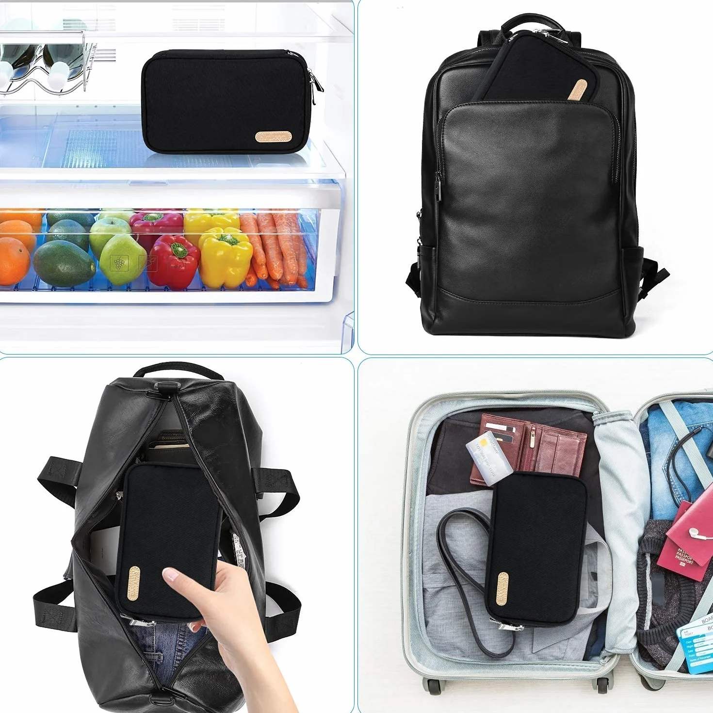 Bolsa Diabética Simboom Doble Capa para Monitor de Glucosa, Tiras de Prueba, Dispositivo de Punción - Negro